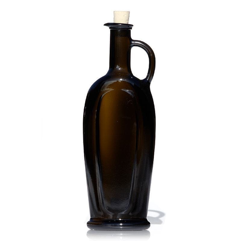 500 ml Glasflasche «Eleganta», oval, antikgrün, Mündung: Kork
