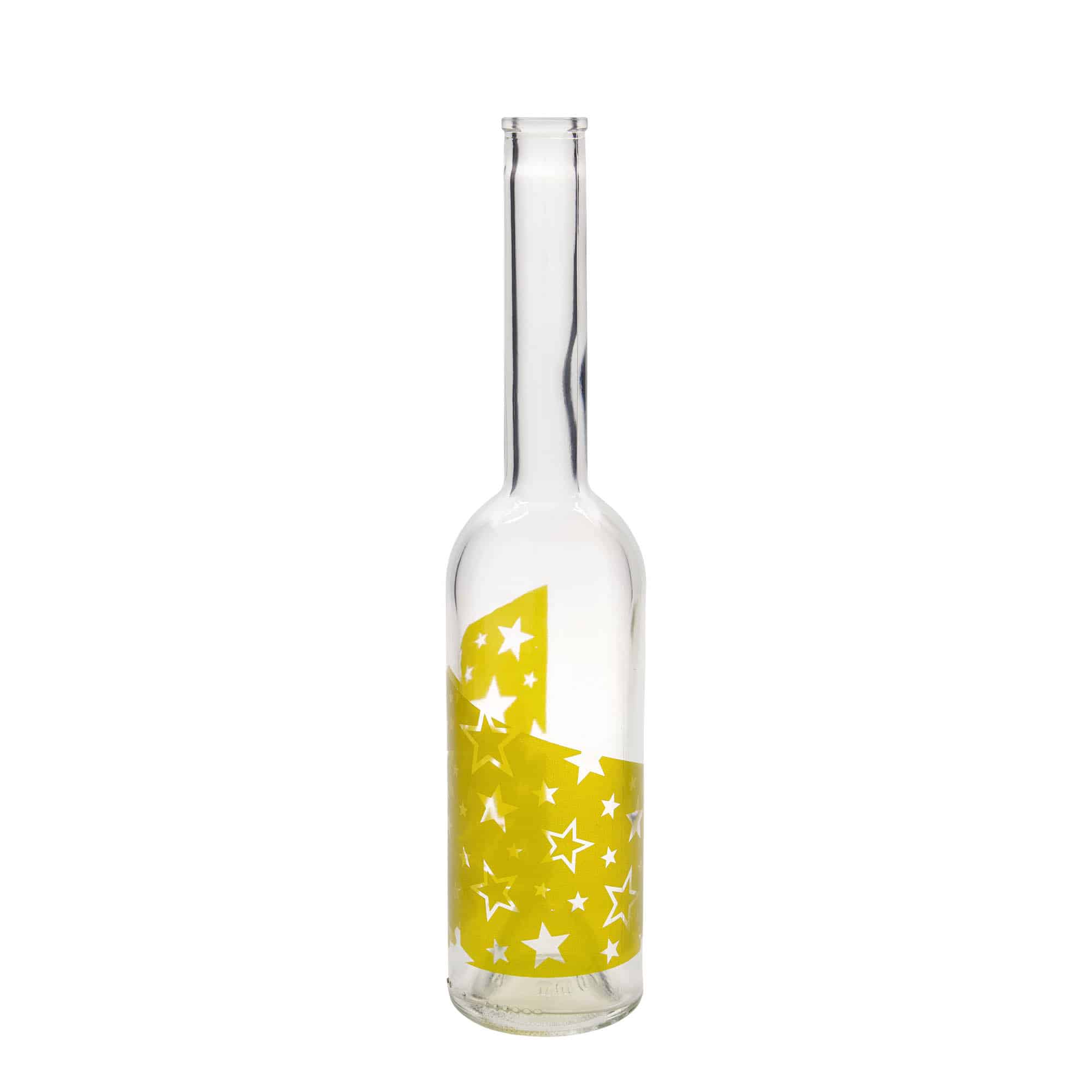 500 ml Glasflasche 'Opera', Motiv: Goldsterne, Mündung: Kork