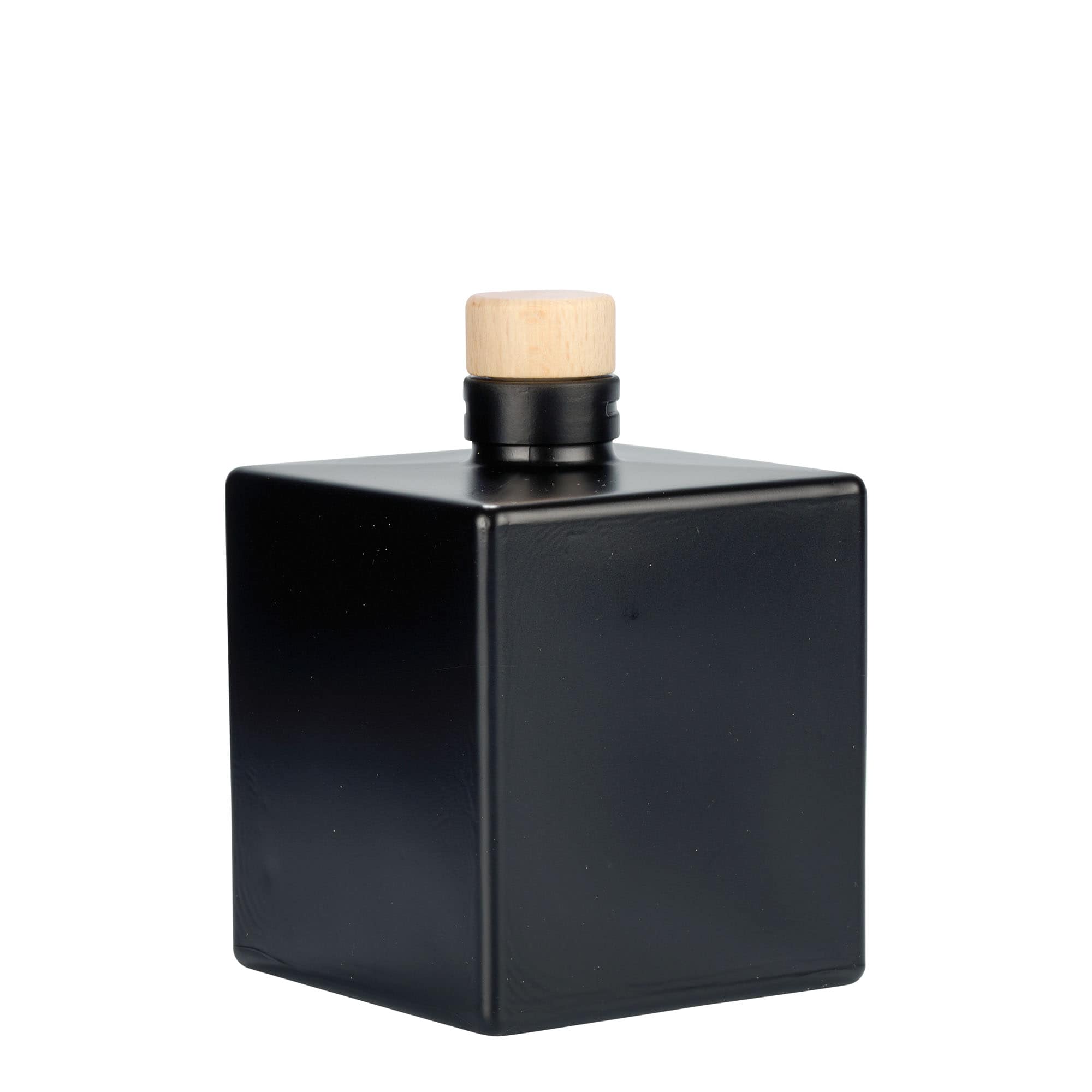 500 ml Glasflasche 'Cube', quadratisch, schwarz, Mündung: Kork