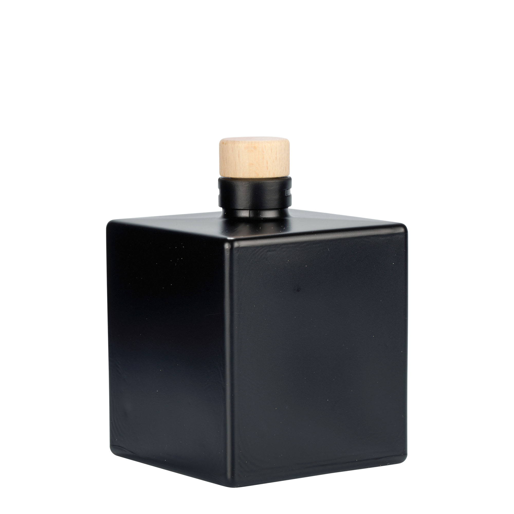 500 ml Glasflasche 'Cube', quadratisch, schwarz, Mündung: Kork 500 ml Glasflasche 'Cube', quadratisch, schwarz, Mündung: Kork