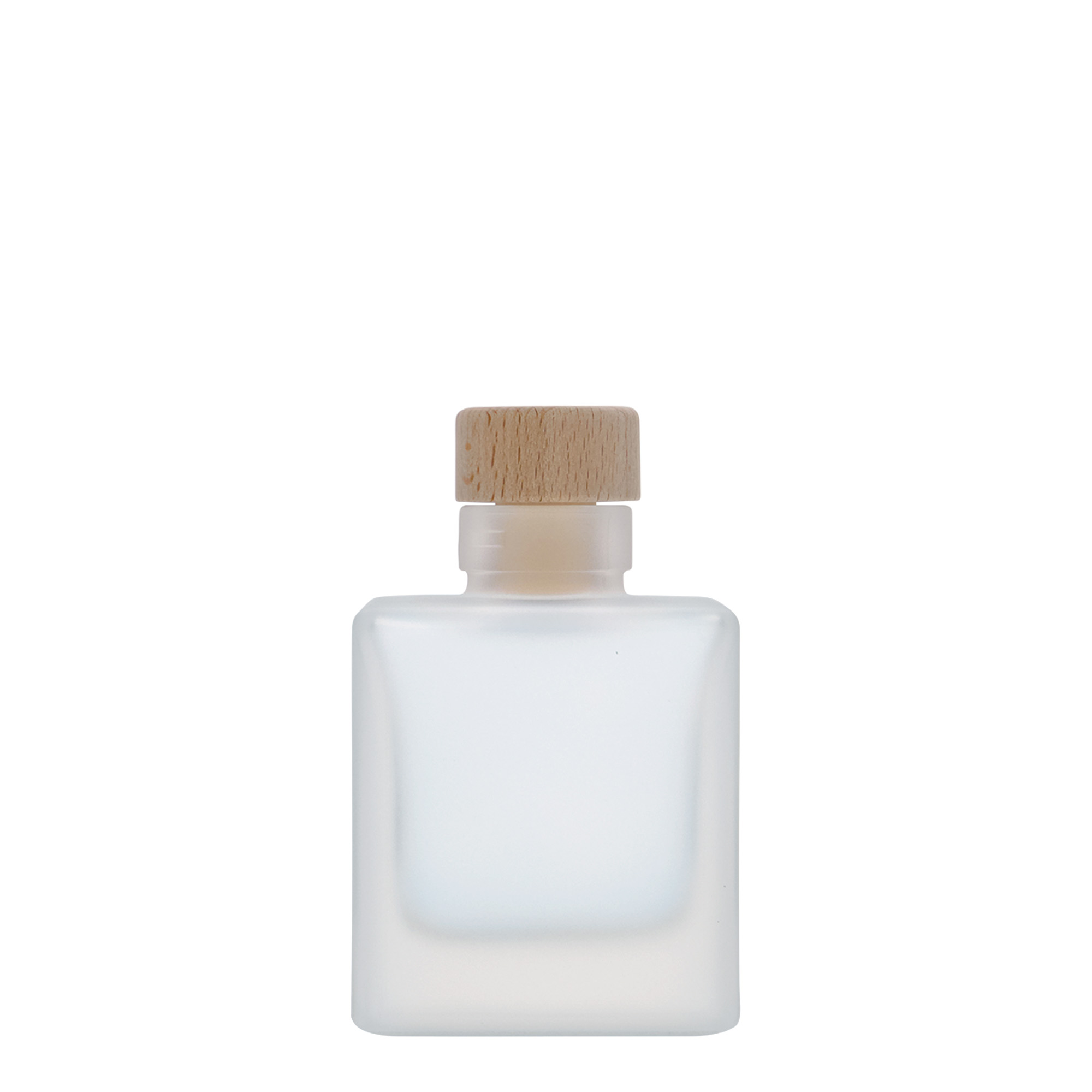 100 ml Glasflasche 'Cube', quadratisch, geeist, Mündung: Kork