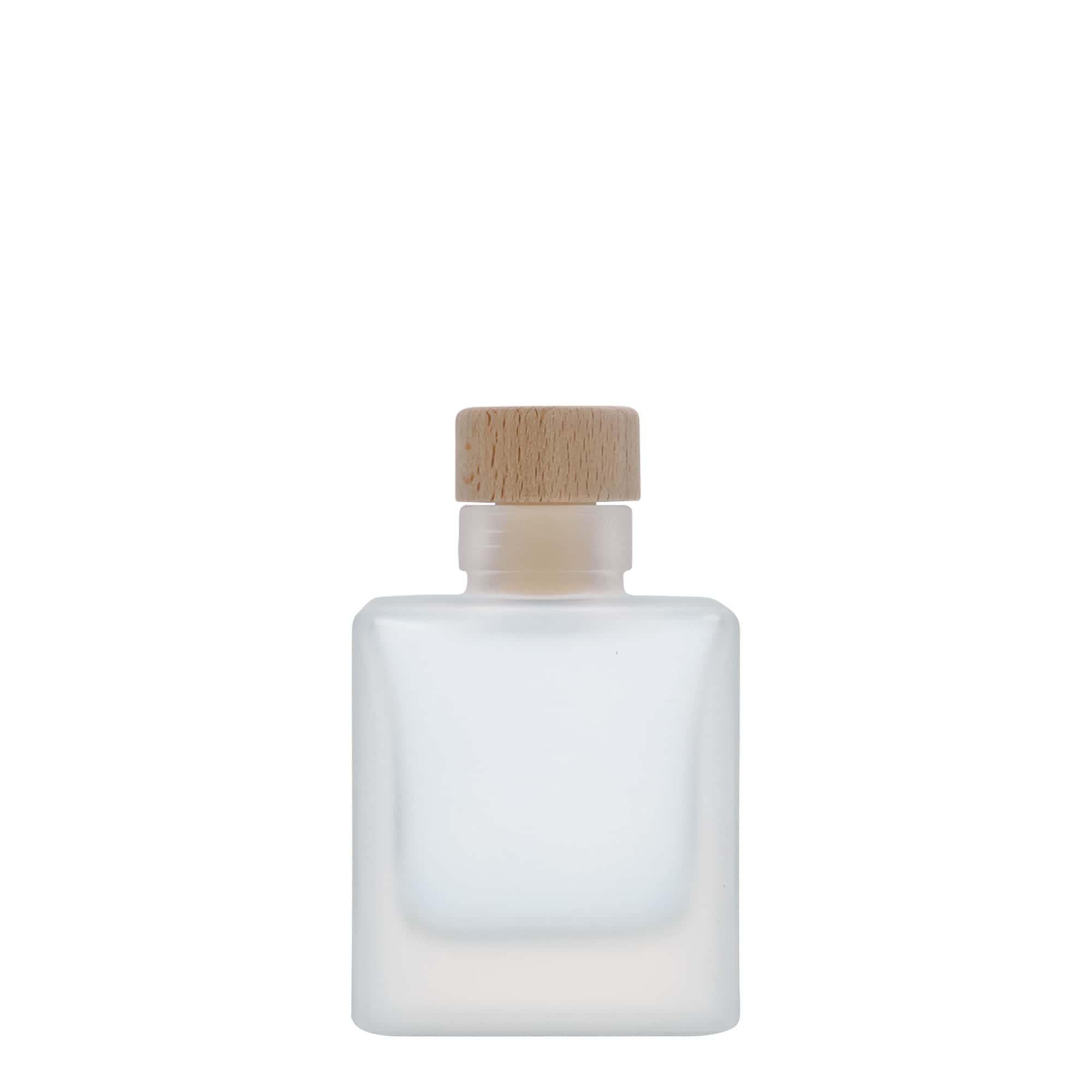 100 ml Glasflasche 'Cube', quadratisch, geeist, Mündung: Kork
