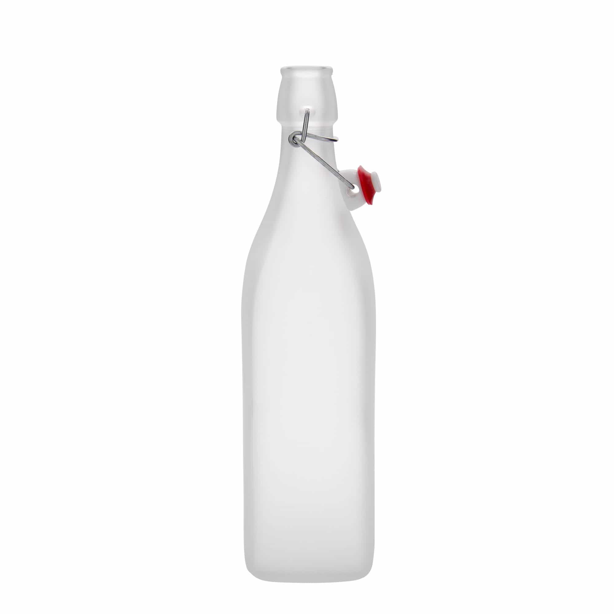 1.000 ml Glasflasche 'Swing, quadratisch, geeist, Mündung: Bügelverschluss