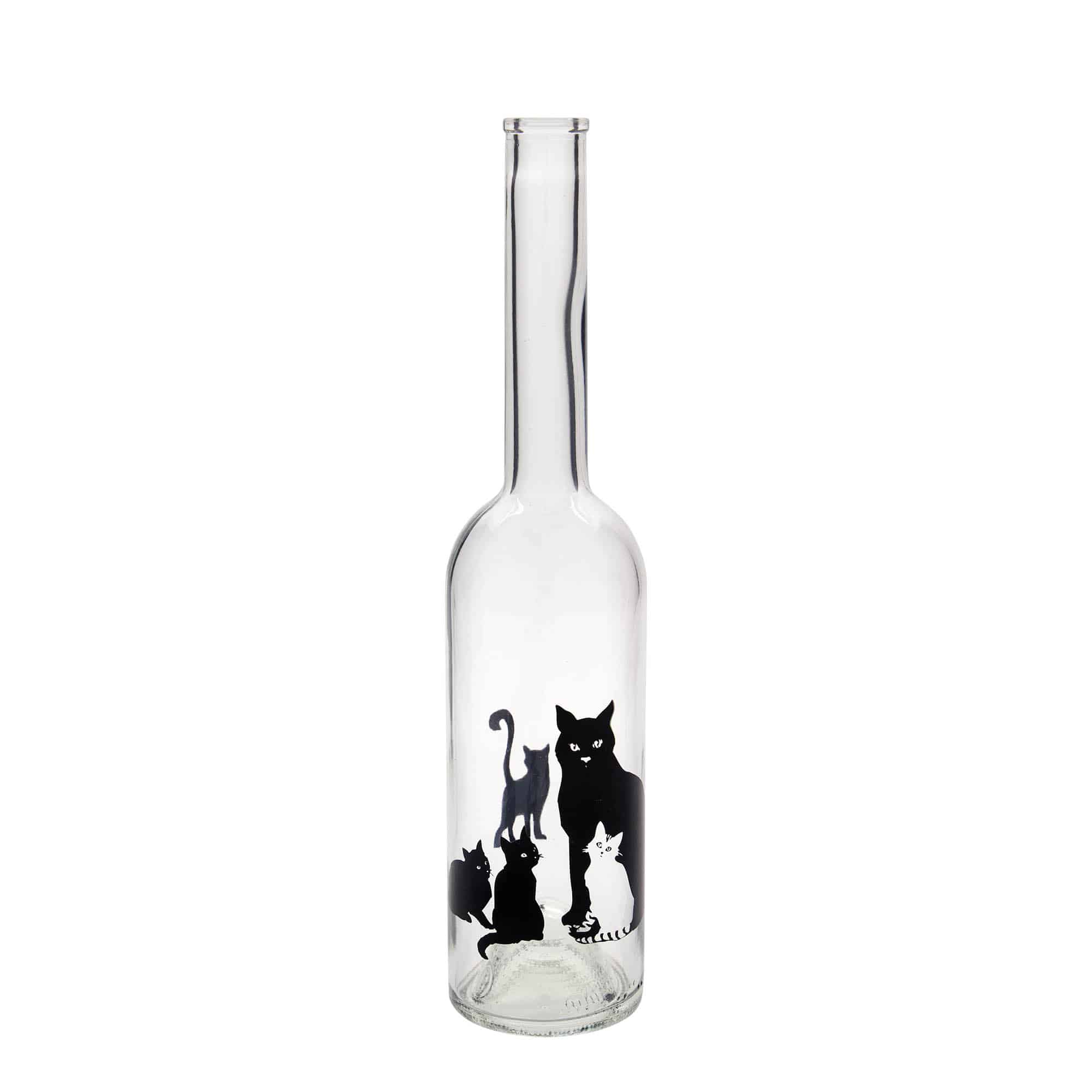 500 ml Glasflasche 'Opera', Motiv: Katzen, Mündung: Kork 500 ml Glasflasche 'Opera', Motiv: Katzen, Mündung: Kork