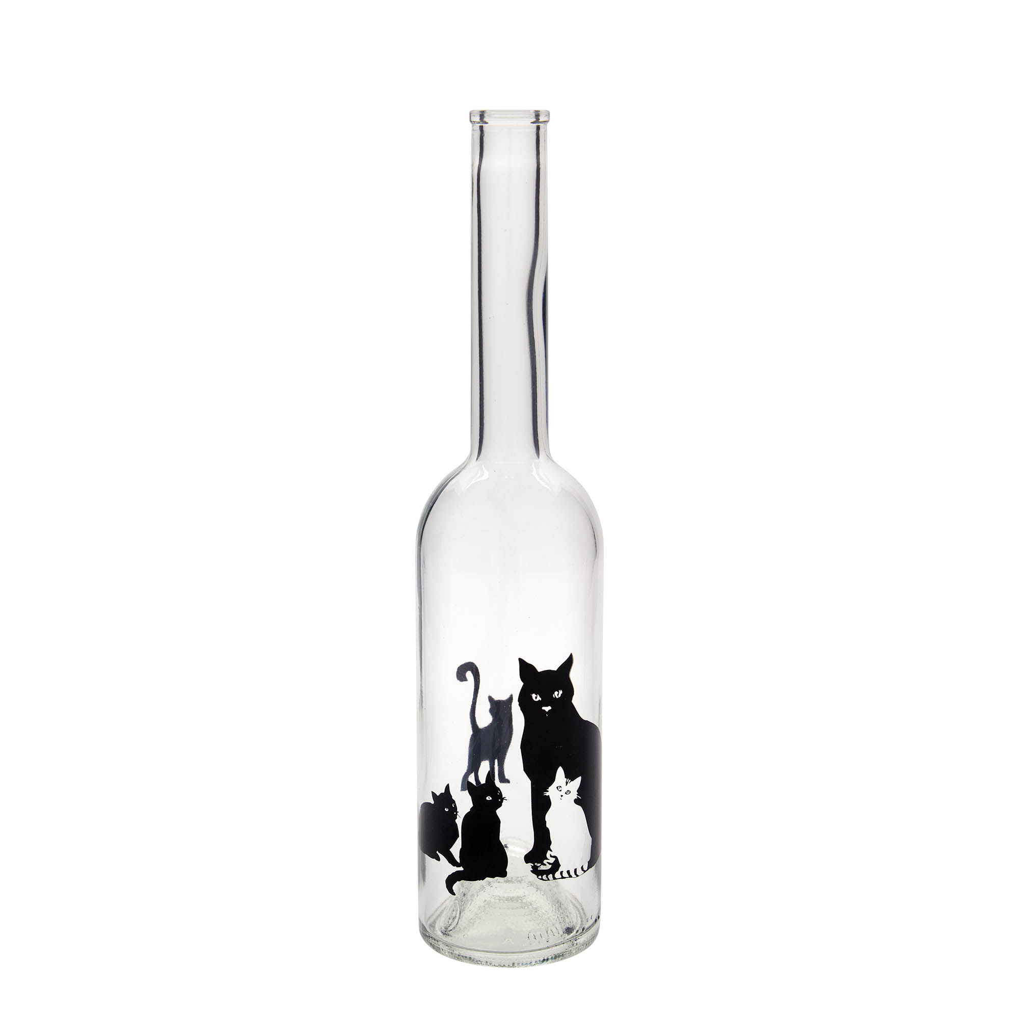 500 ml Glasflasche «Opera», Motiv: Katzen, Mündung: Kork