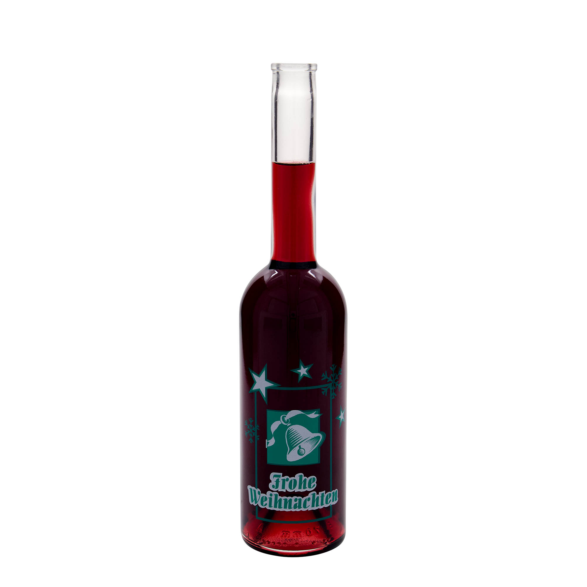 500 ml Glasflasche «Opera», Motiv: Frohe Weihnachten, Mündung: Kork