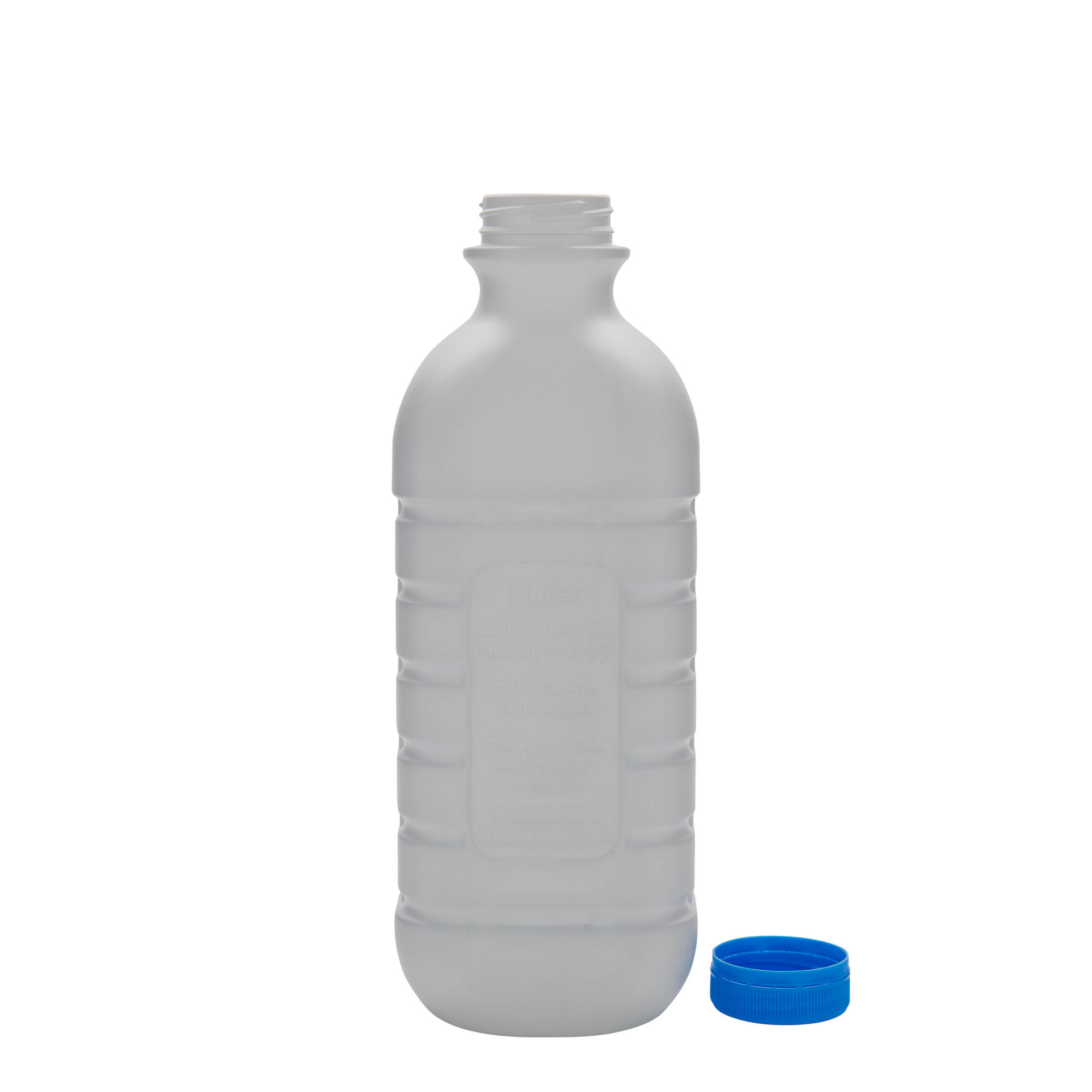 1.000 ml Milchflasche, rechteckig, HDPE-Kunststoff, weiß, Mündung: PEHD40 1.000 ml Milchflasche, rechteckig, HDPE-Kunststoff, weiß, Mündung: PEHD40