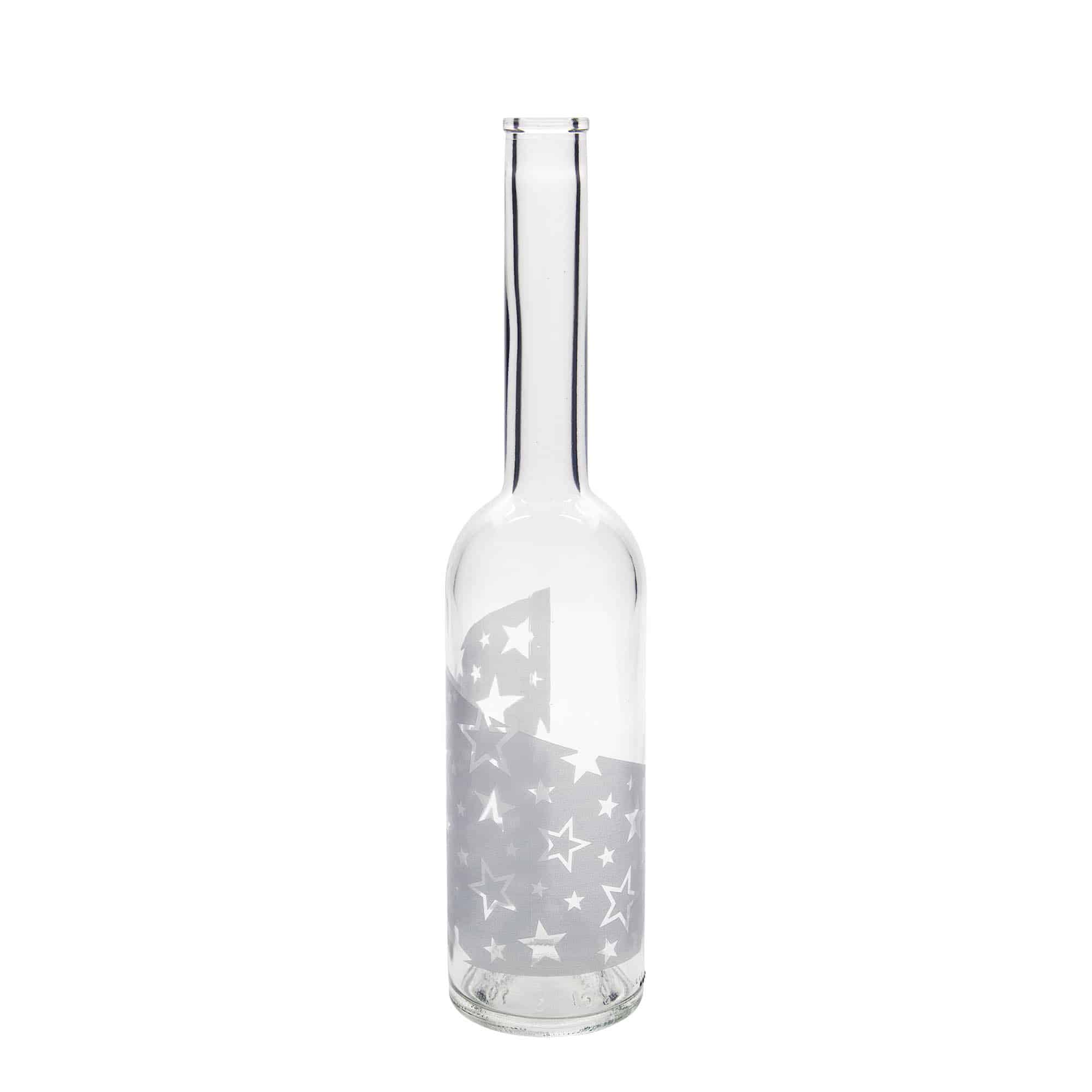 500 ml Glasflasche «Opera», Motiv: Silbersterne, Mündung: Kork