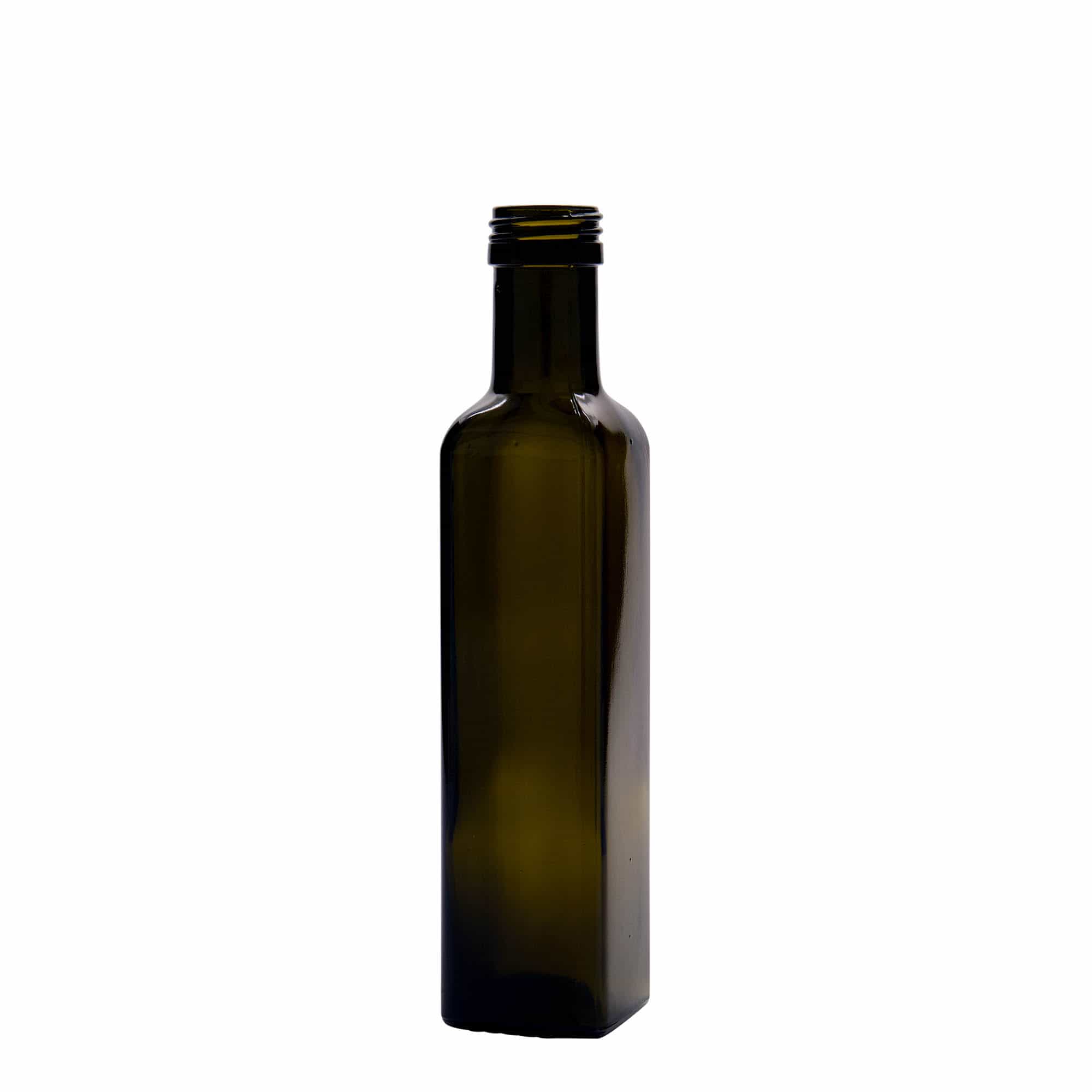 250 ml Glasflasche «Marasca», quadratisch, antikgrün, Mündung: PP 31,5