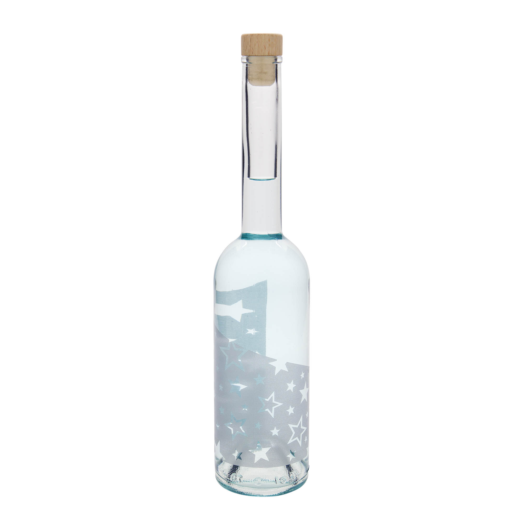500 ml Glasflasche 'Opera', Motiv: Silbersterne, Mündung: Kork 500 ml Glasflasche 'Opera', Motiv: Silbersterne, Mündung: Kork
