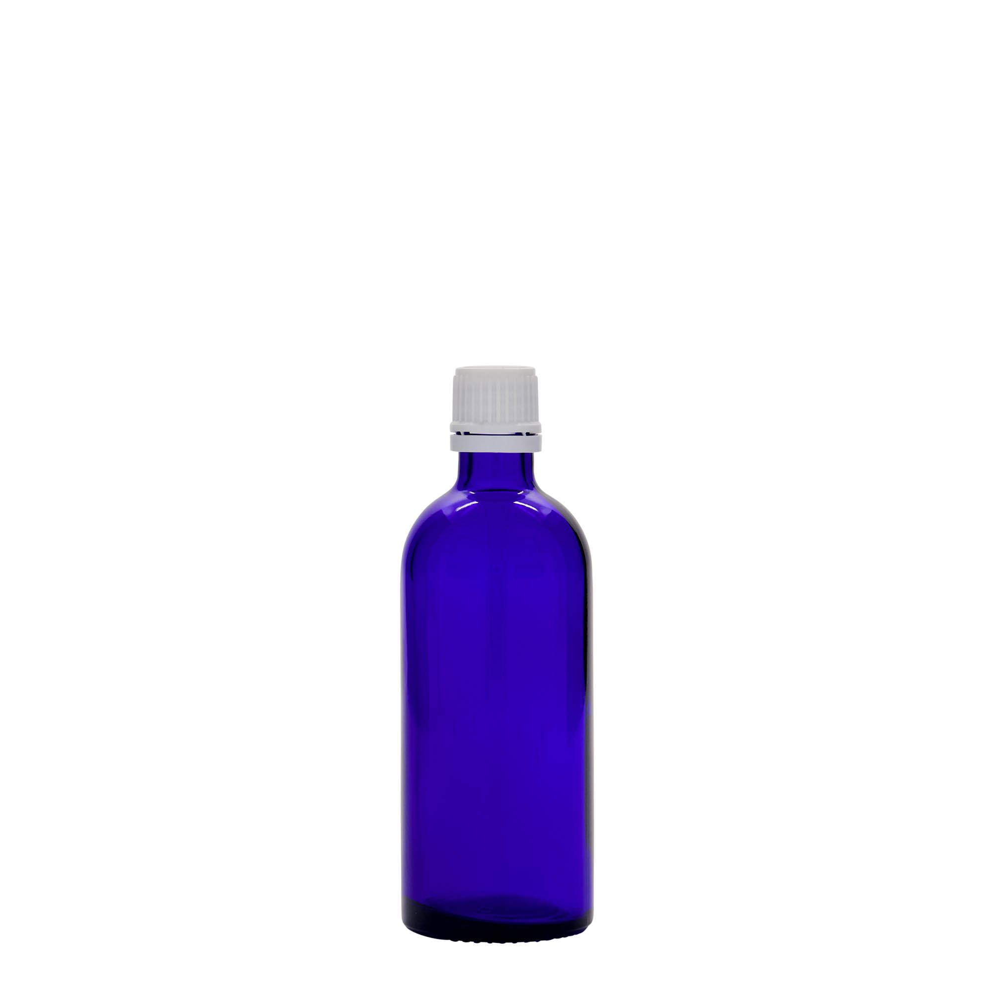 100 ml Medizinflasche, Glas, royalblau, Mündung: DIN 18 100 ml Medizinflasche, Glas, royalblau, Mündung: DIN 18