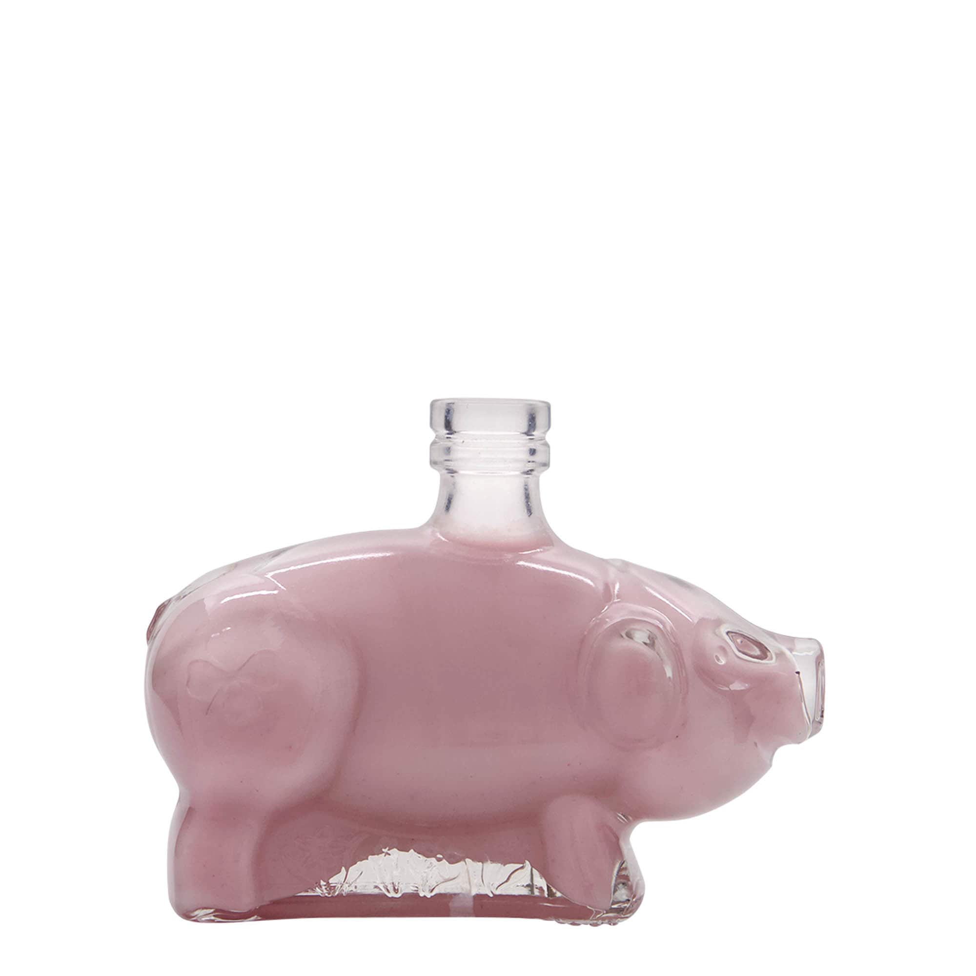 200 ml Glasflasche «Glücksschweinchen», Mündung: Kork