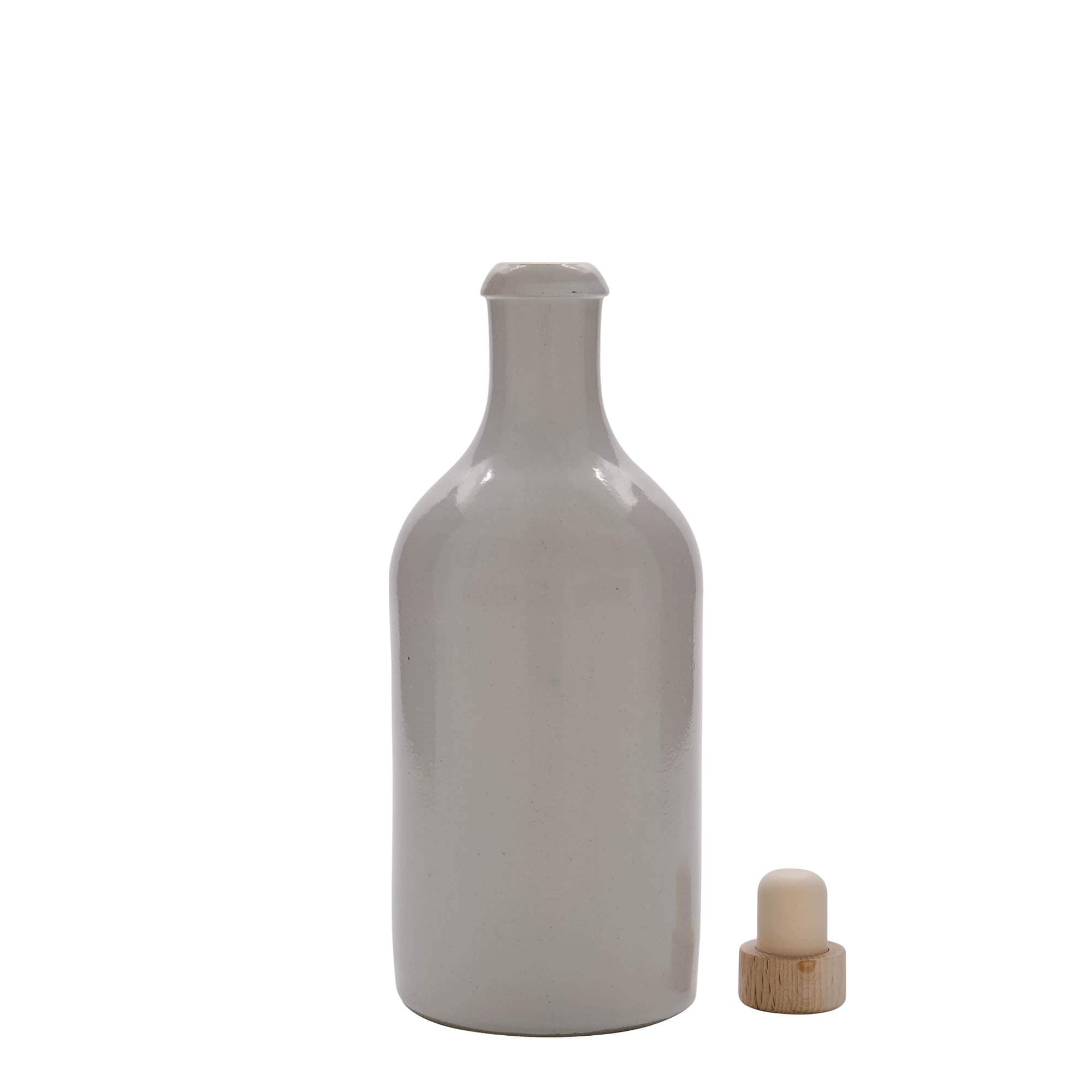 500 ml Tonkrug, Steinzeug, weiss, Mündung: Kork