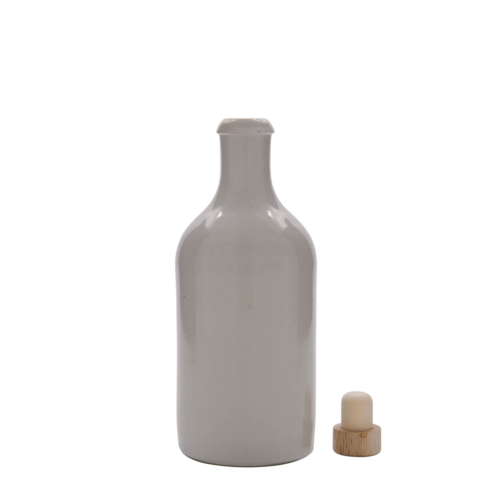 500 ml Tonkrug, Steinzeug, weiss, Mündung: Kork 500 ml Tonkrug, Steinzeug, weiss, Mündung: Kork