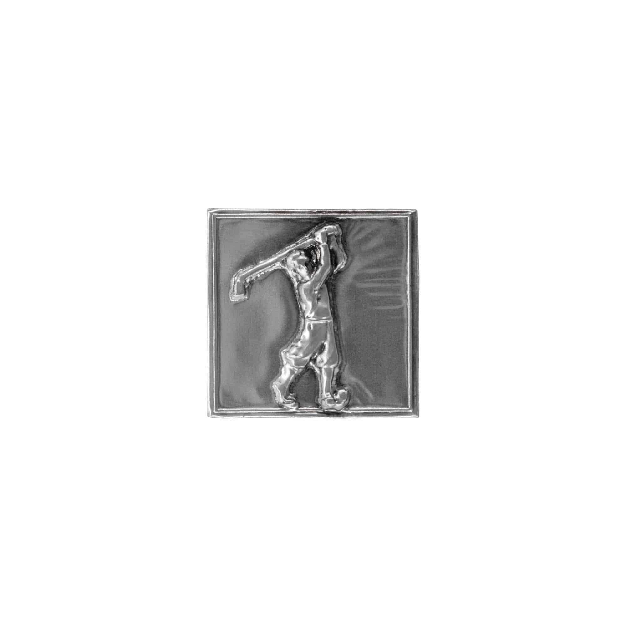 Zinnetikett «Golfer», quadratisch, Metall, silber