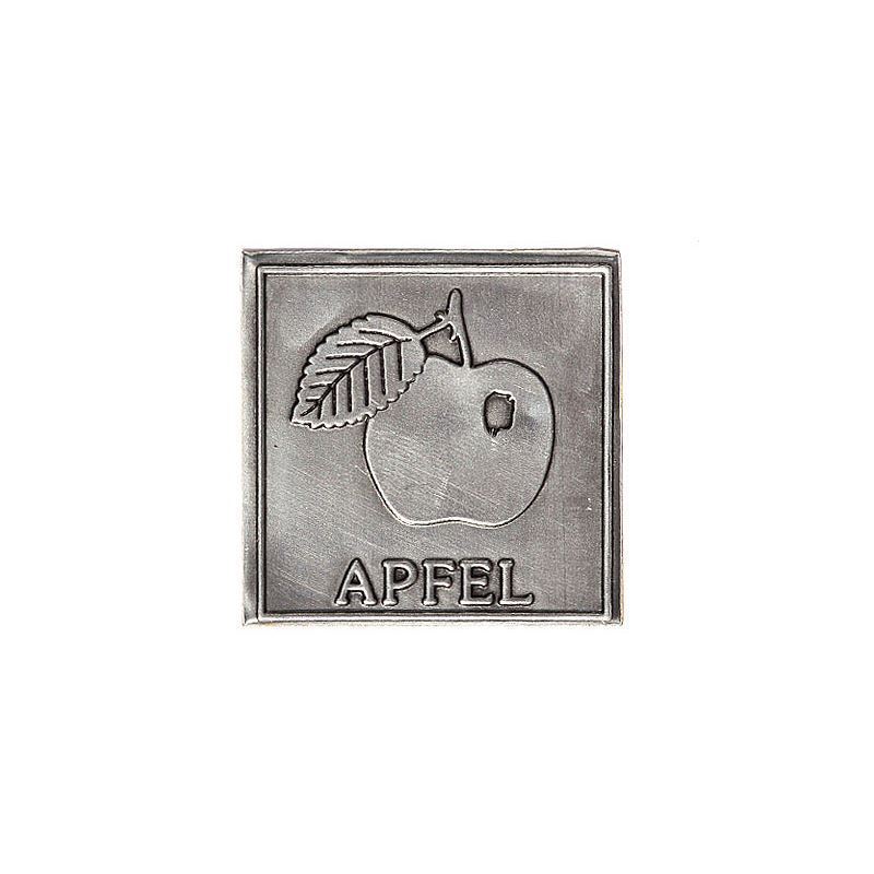 Zinnetikett 'Apfel', quadratisch, Metall, silber Zinnetikett 'Apfel', quadratisch, Metall, silber