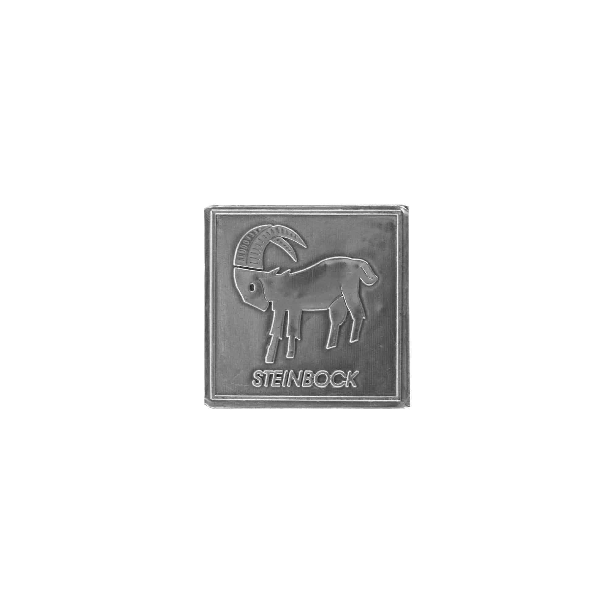 Zinnetikett «Steinbock», quadratisch, Metall, silber