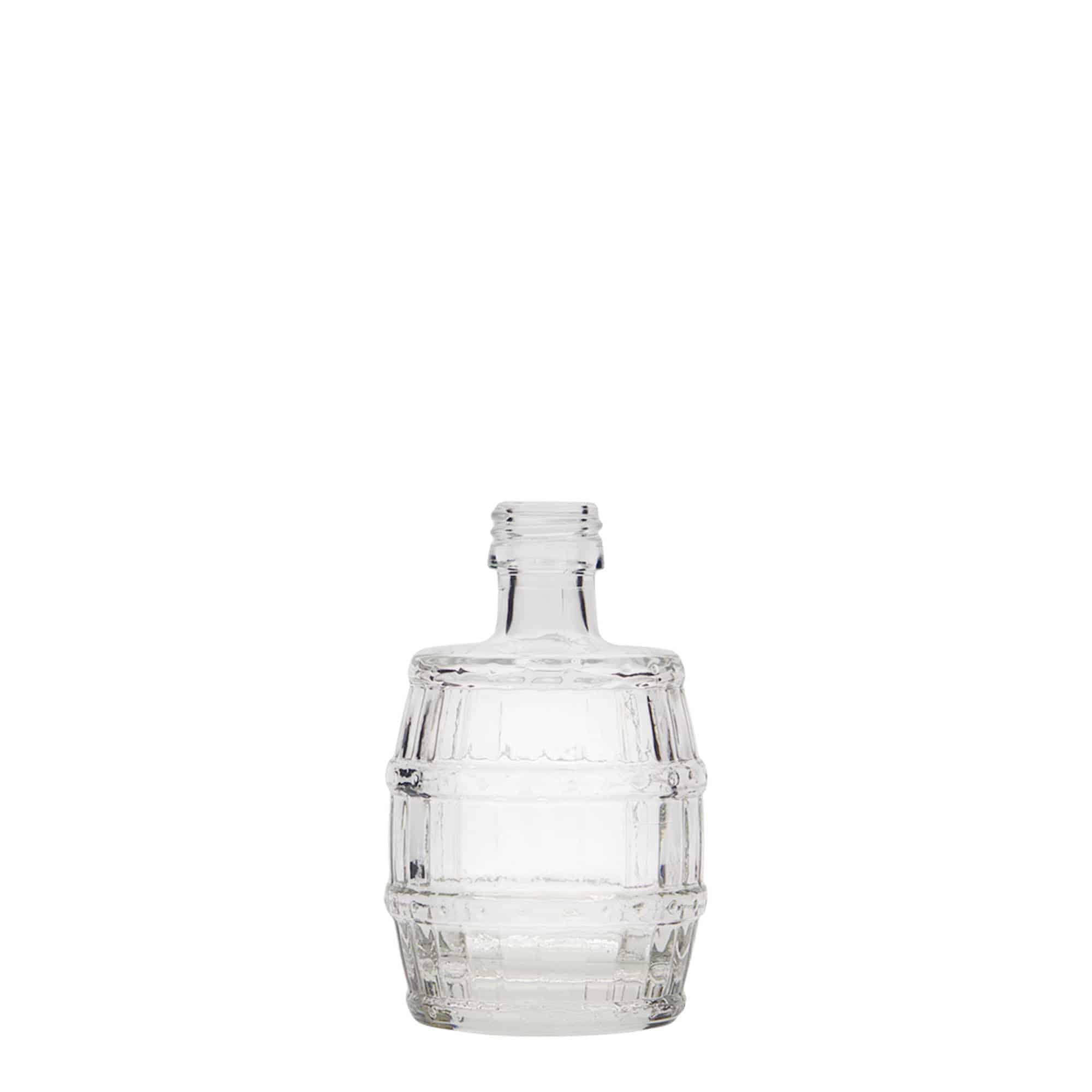 50 ml Glasflasche «Fass», Mündung: PP 18