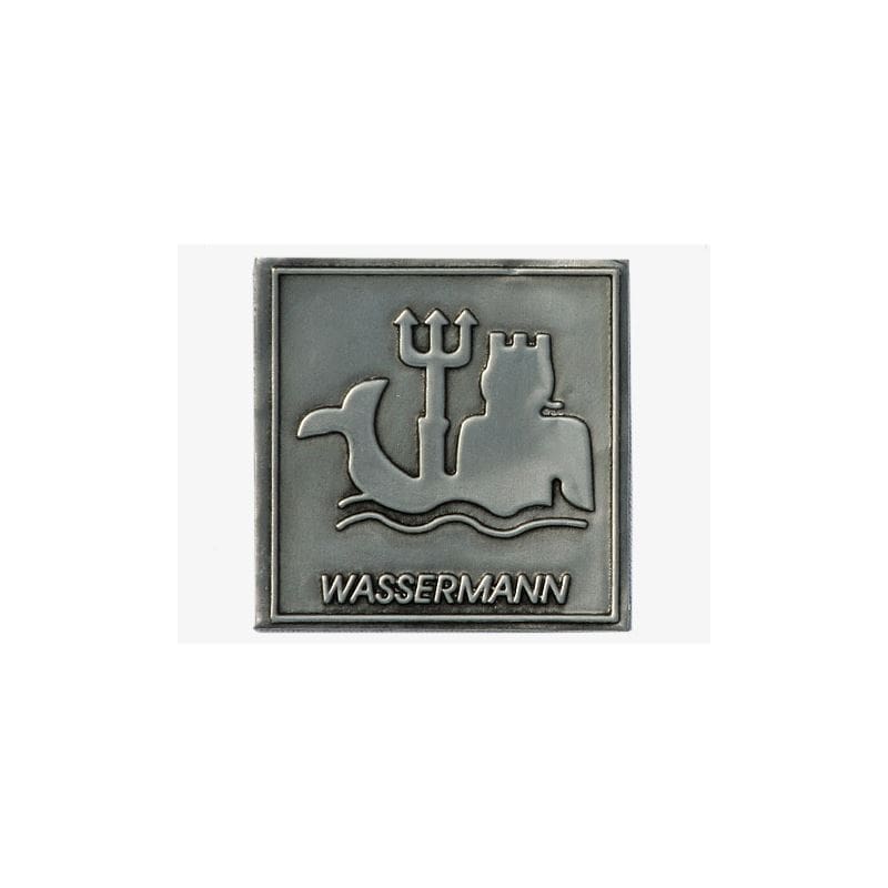 Zinnetikett «Wassermann», quadratisch, Metall, silber