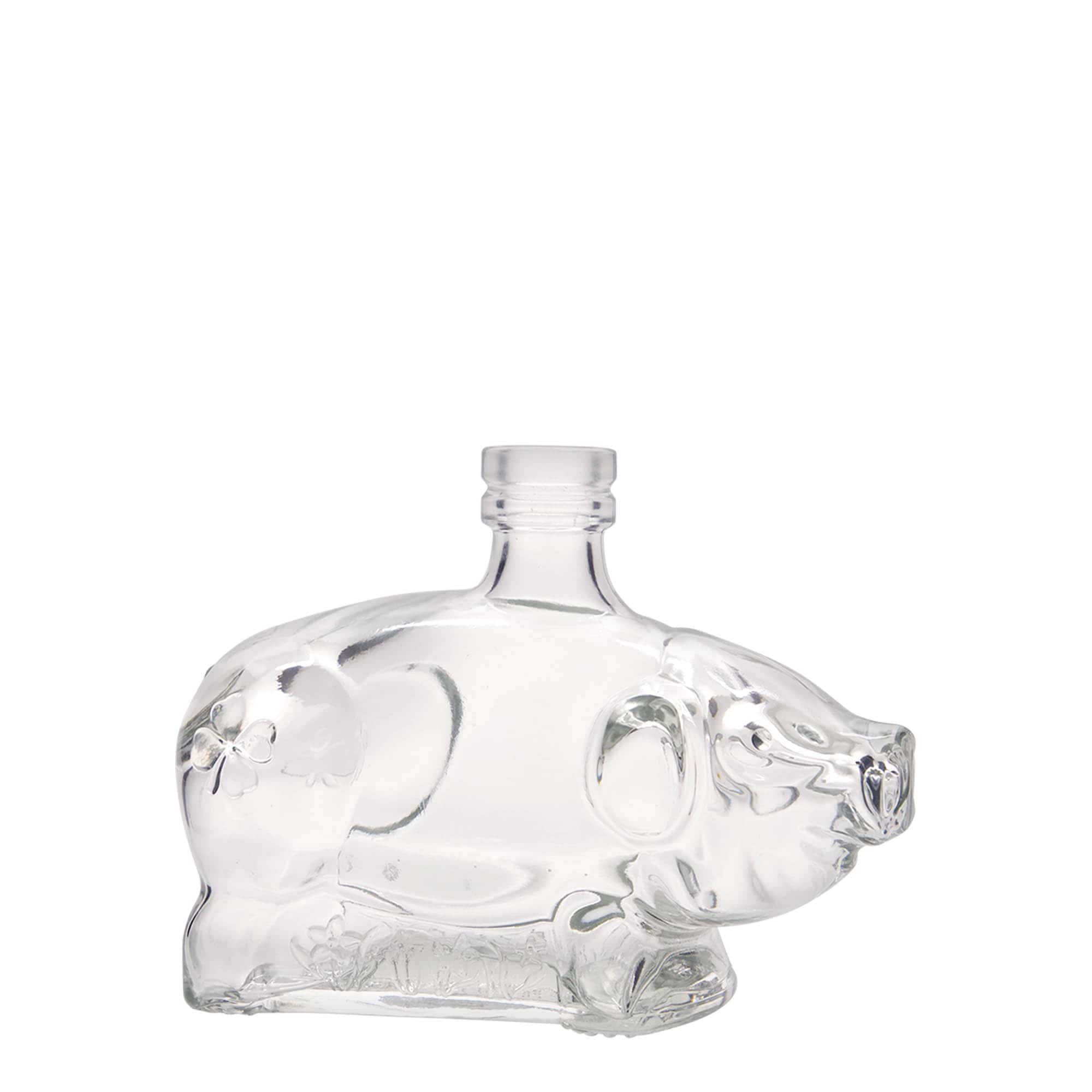 200 ml Glasflasche «Glücksschweinchen», Mündung: Kork