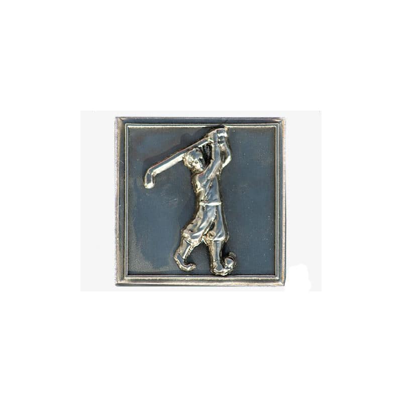 Zinnetikett 'Golfer', quadratisch, Metall, silber