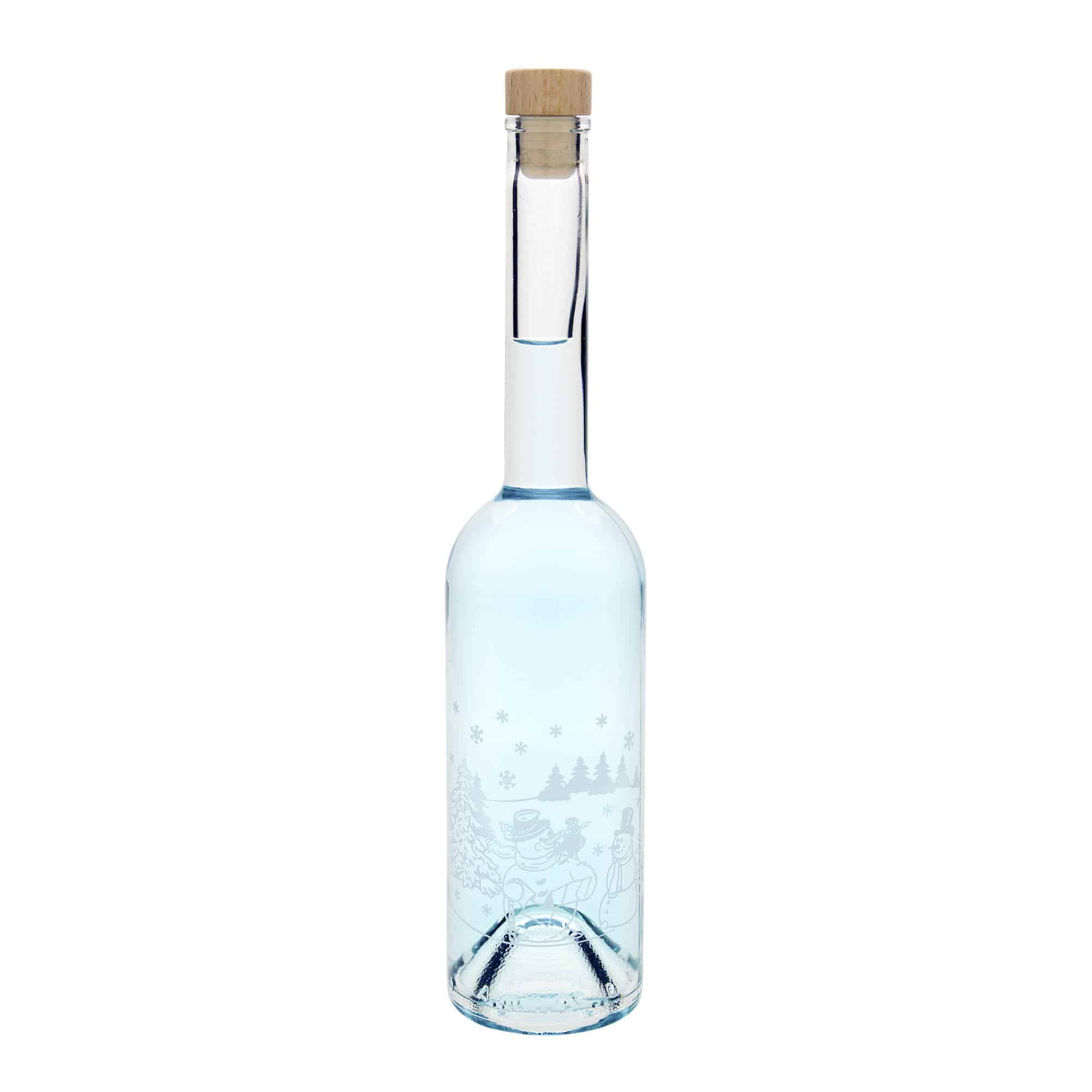 500 ml Glasflasche 'Opera', Motiv: Schneemannflasche, Mündung: Kork