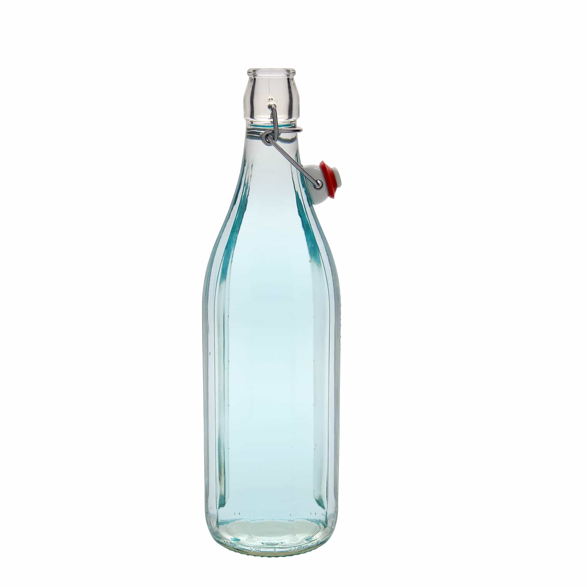 1.000 ml Glasflasche «Bravo», zehneckig, Mündung: Bügelverschluss