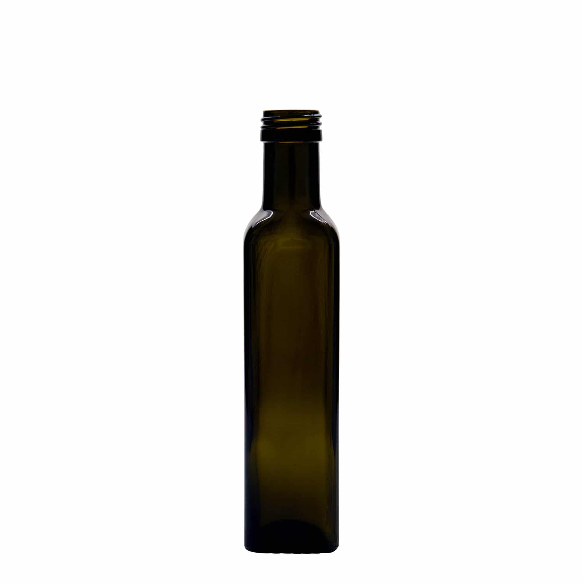 250 ml Glasflasche «Marasca», quadratisch, antikgrün, Mündung: PP 31,5