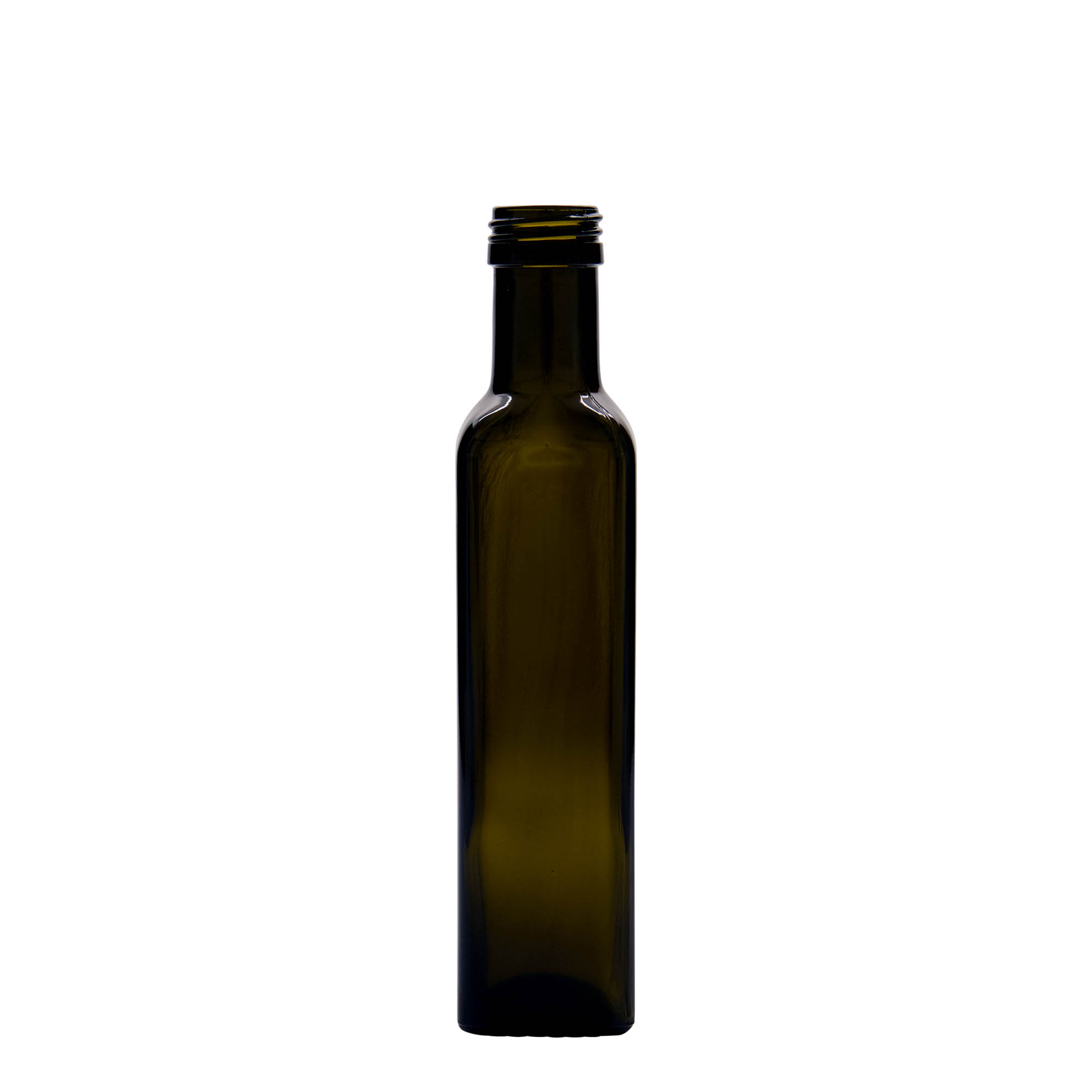 250 ml Glasflasche «Marasca», quadratisch, antikgrün, Mündung: PP 31,5 250 ml Glasflasche «Marasca», quadratisch, antikgrün, Mündung: PP 31,5