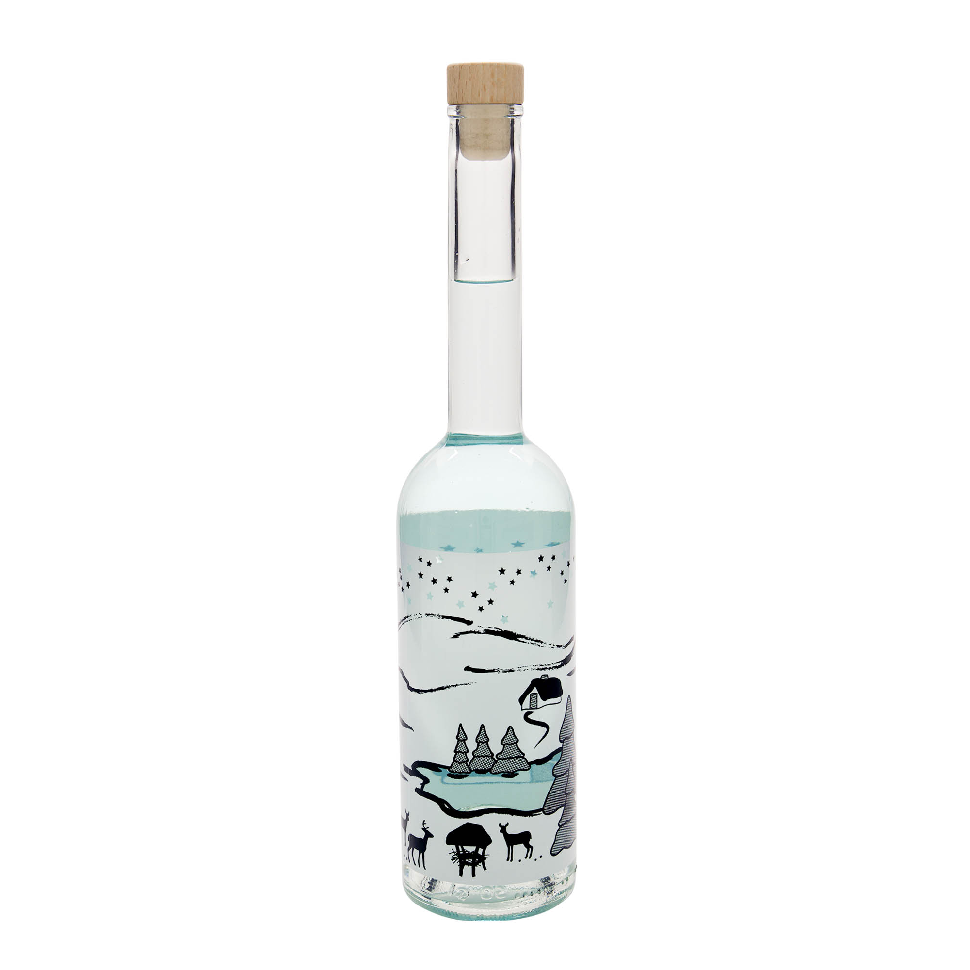 500 ml Glasflasche «Opera», Motiv: Wintertraum-Bianco, Mündung: Kork