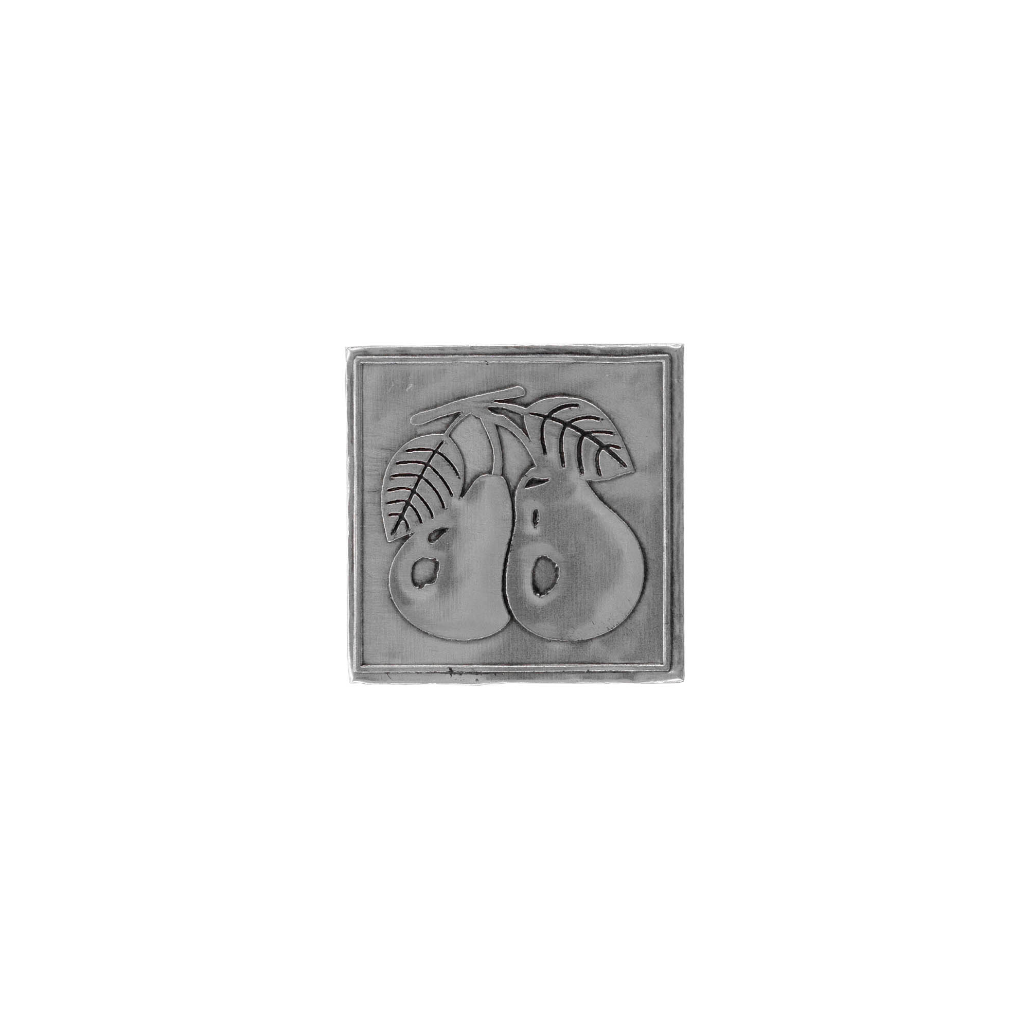 Zinnetikett «Birne», quadratisch, Metall, silber