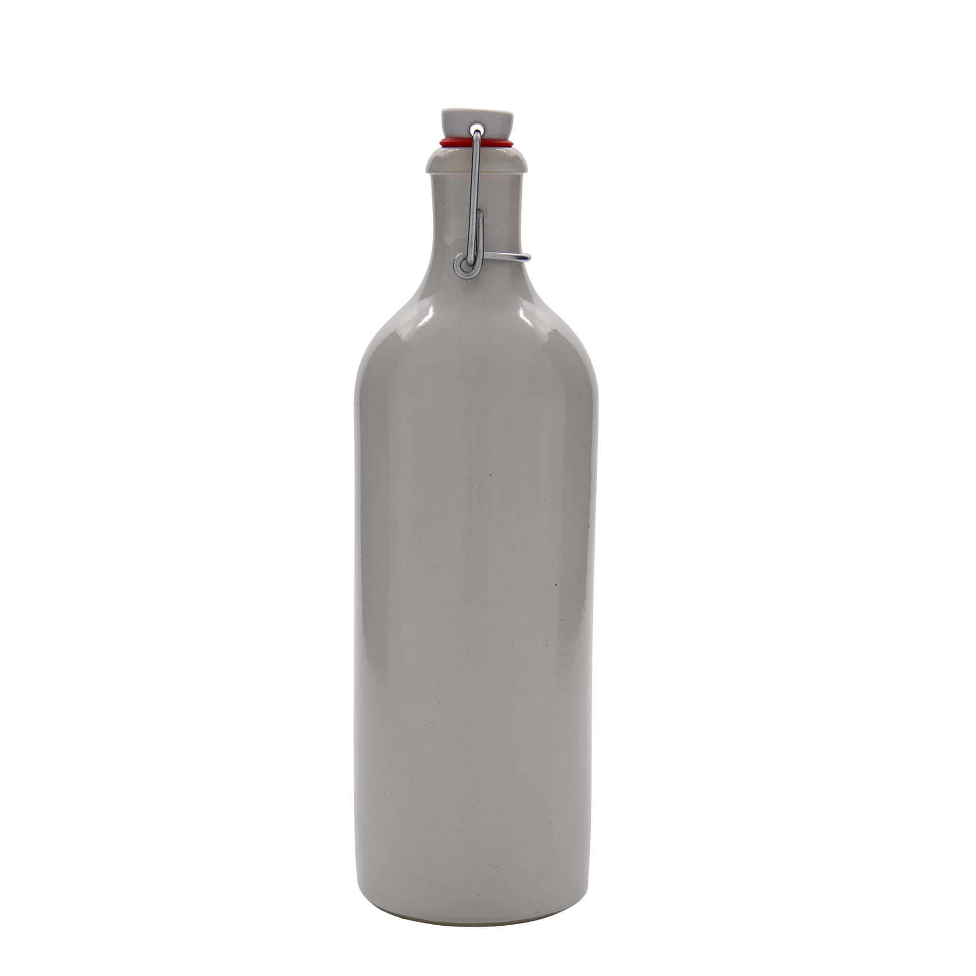 750 ml Tonkrug, Steinzeug, weiss, Mündung: Bügelverschluss