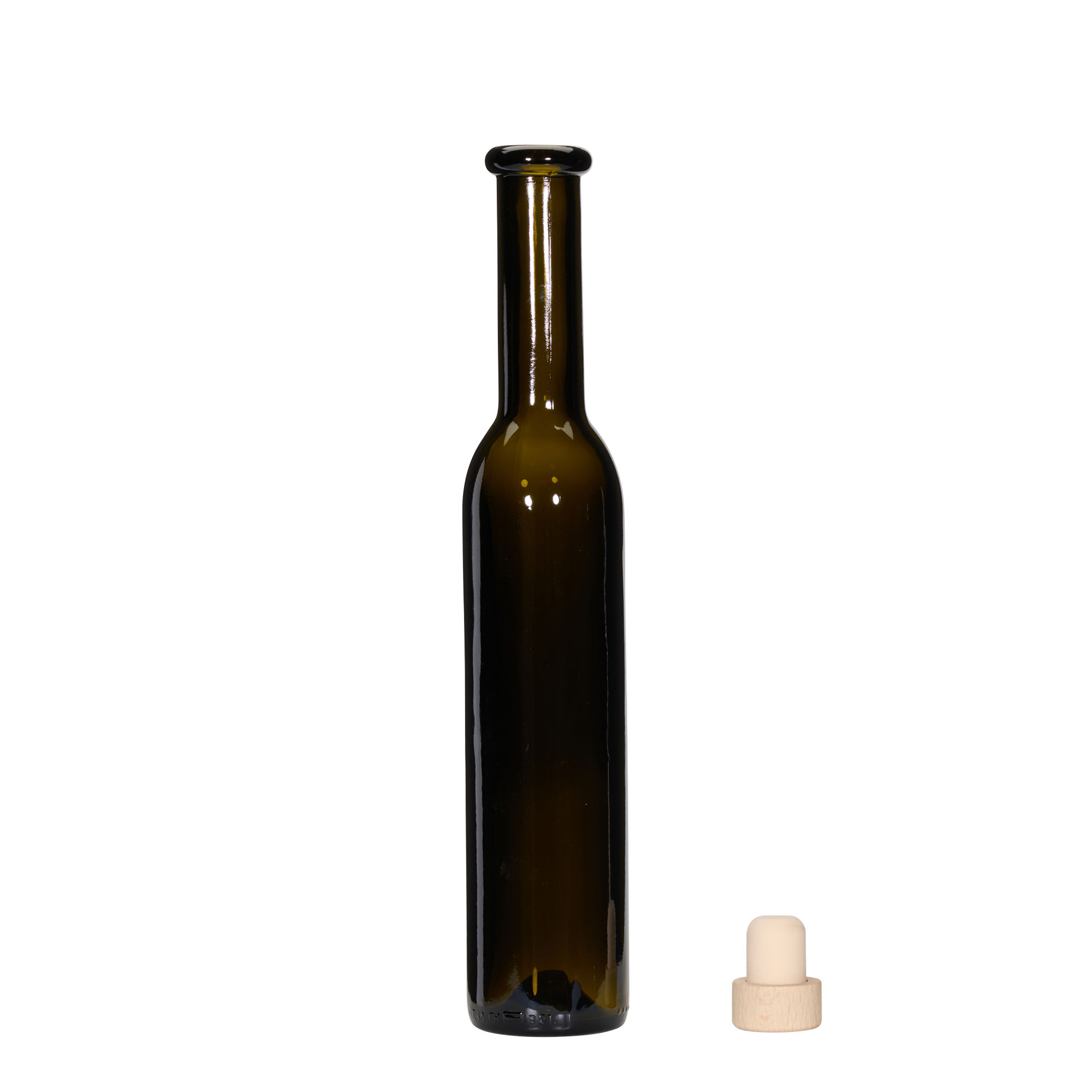 250 ml Glasflasche 'Rocky', antikgrün, Mündung: Kork