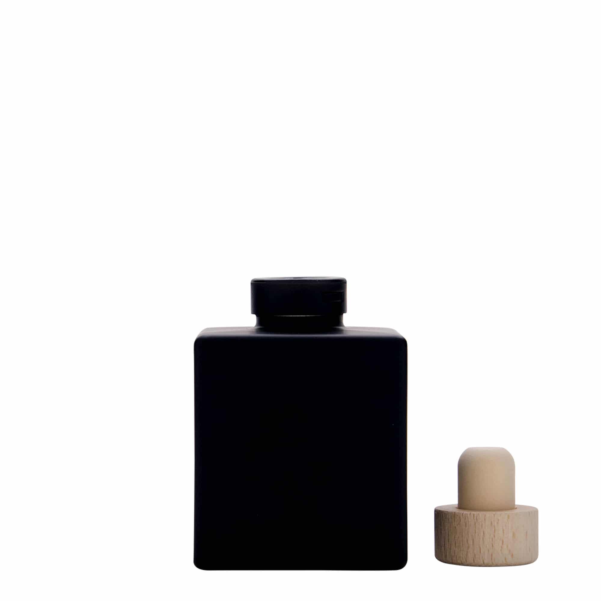 100 ml Glasflasche «Cube», quadratisch, schwarz, Mündung: Kork