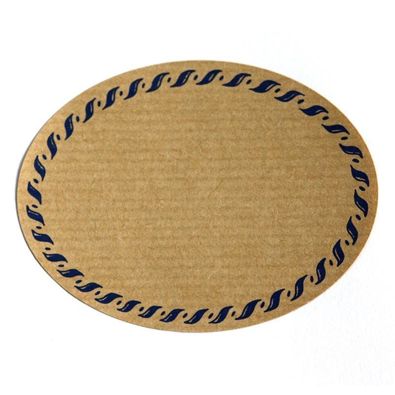Grosses Naturetikett «Kordelrand», oval, Papier, blau-braun