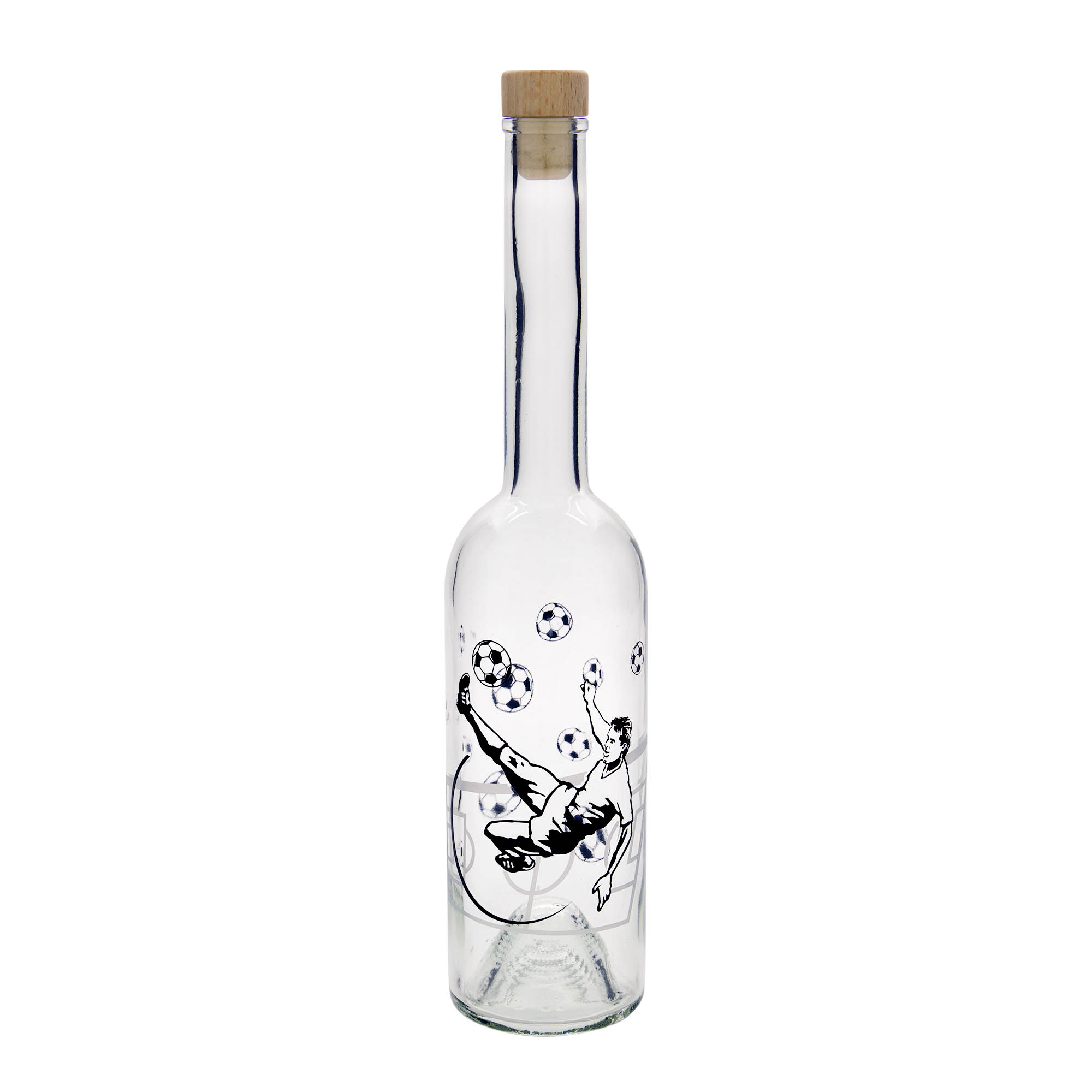 500 ml Glasflasche «Opera», Motiv: Fussballspieler, Mündung: Kork