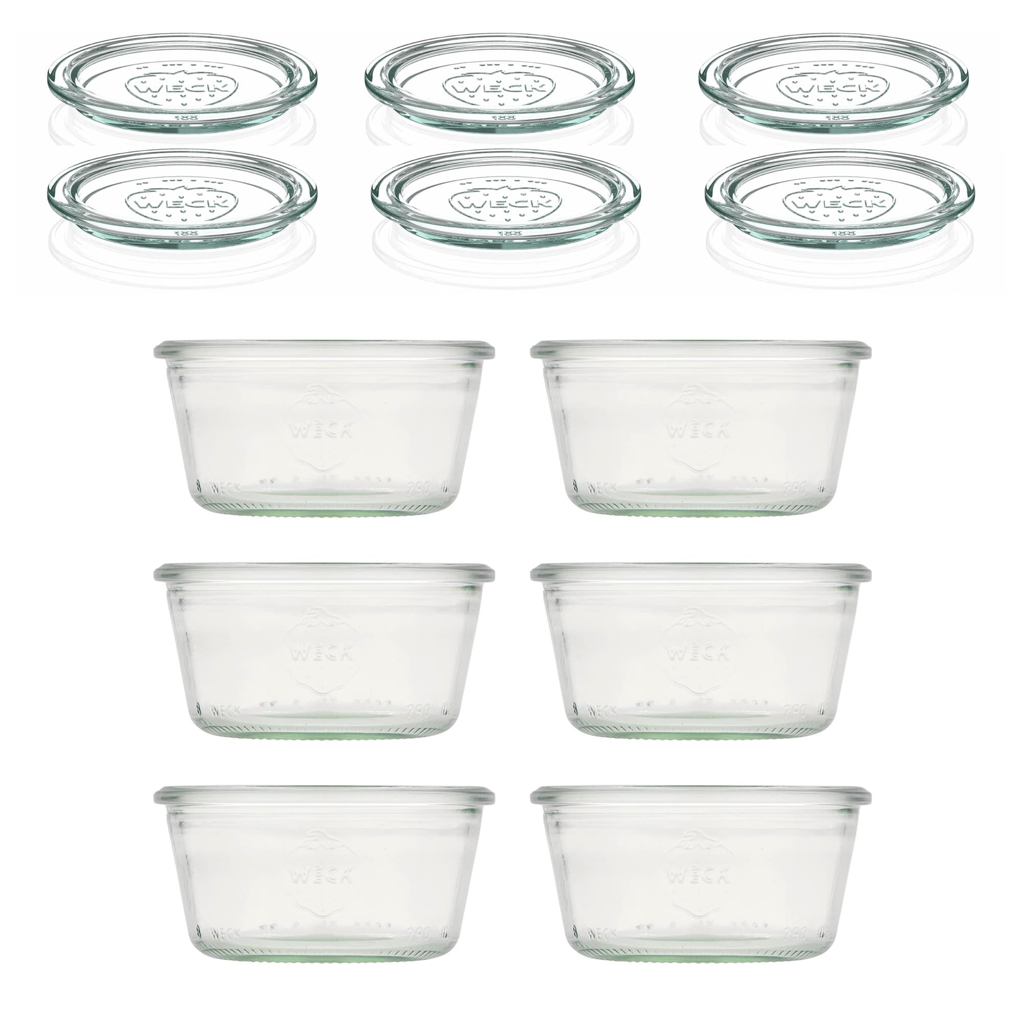 6x 290 ml WECK-Sturzglas flach mit Glasdeckel RR 100