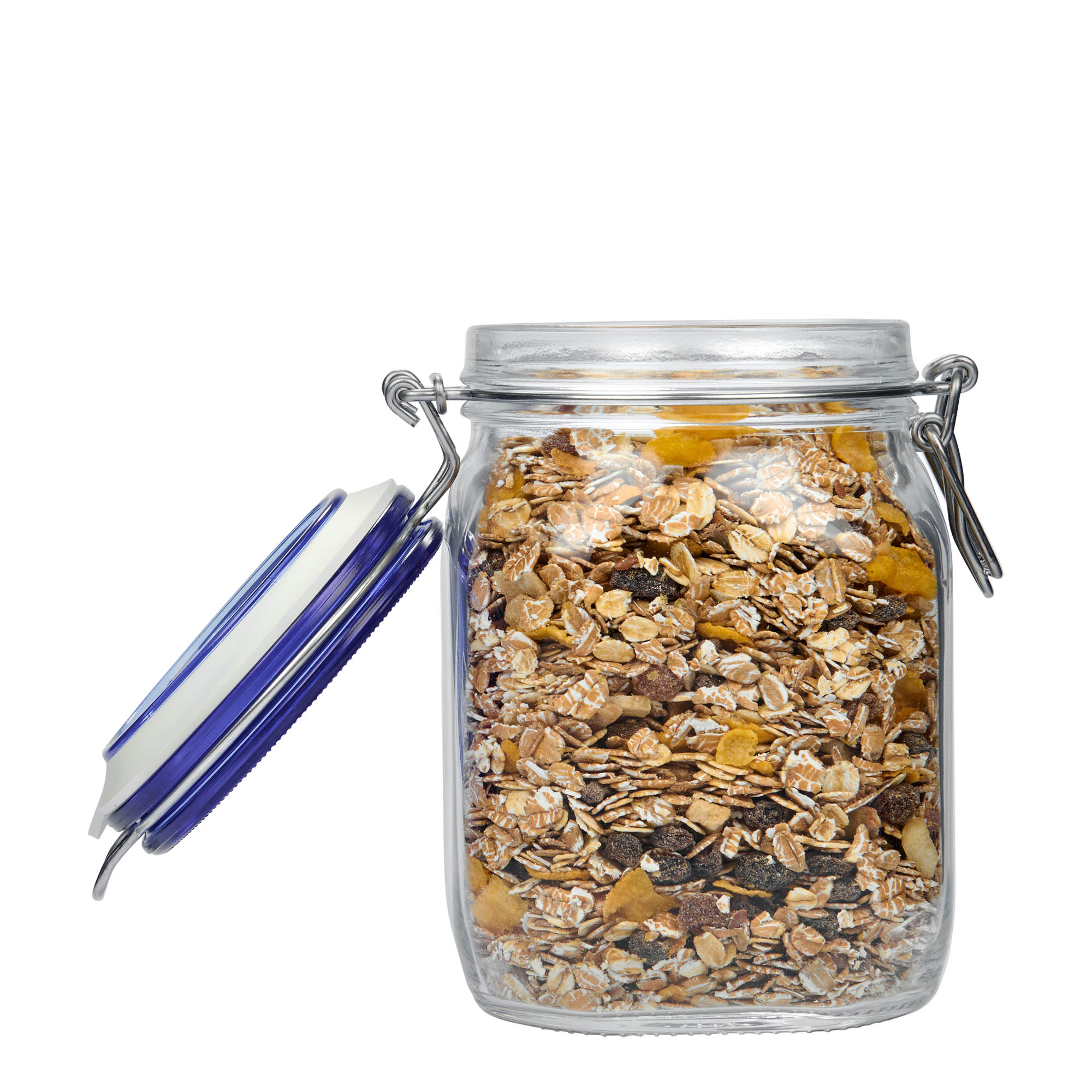 1.000 ml Drahtbügelglas 'Fido' Blue Top, quadratisch, Mündung: Drahtbügelverschluss 1.000 ml Drahtbügelglas 'Fido' Blue Top, quadratisch, Mündung: Drahtbügelverschluss