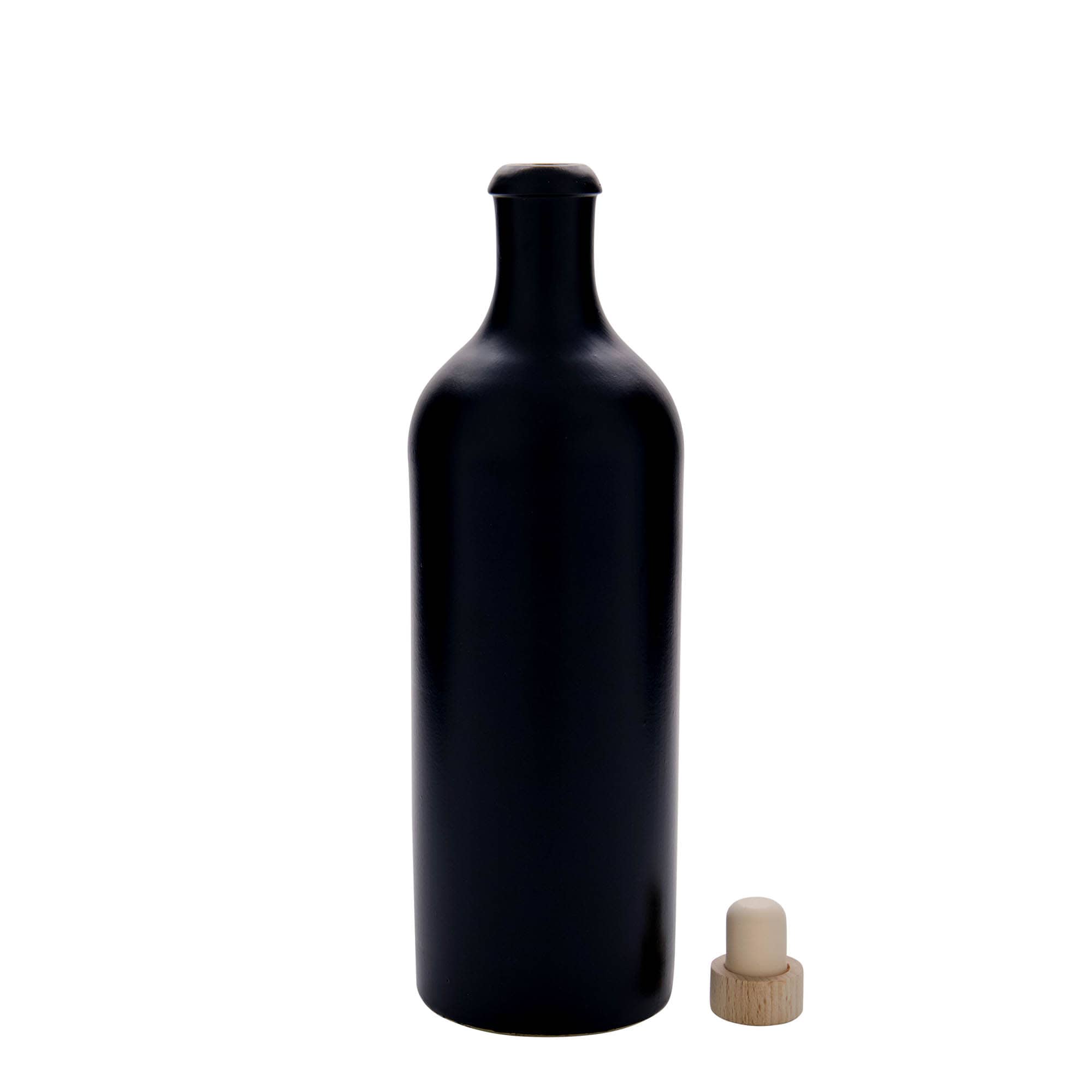 750 ml Tonkrug, Steinzeug, schwarz, Mündung: Kork