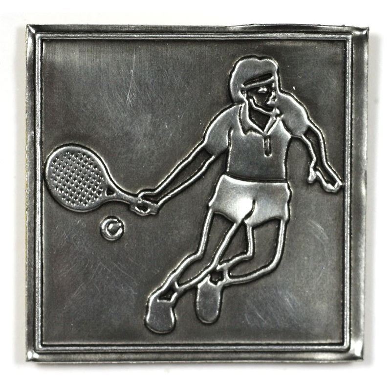 Zinnetikett «Tennis», quadratisch, Metall, silber