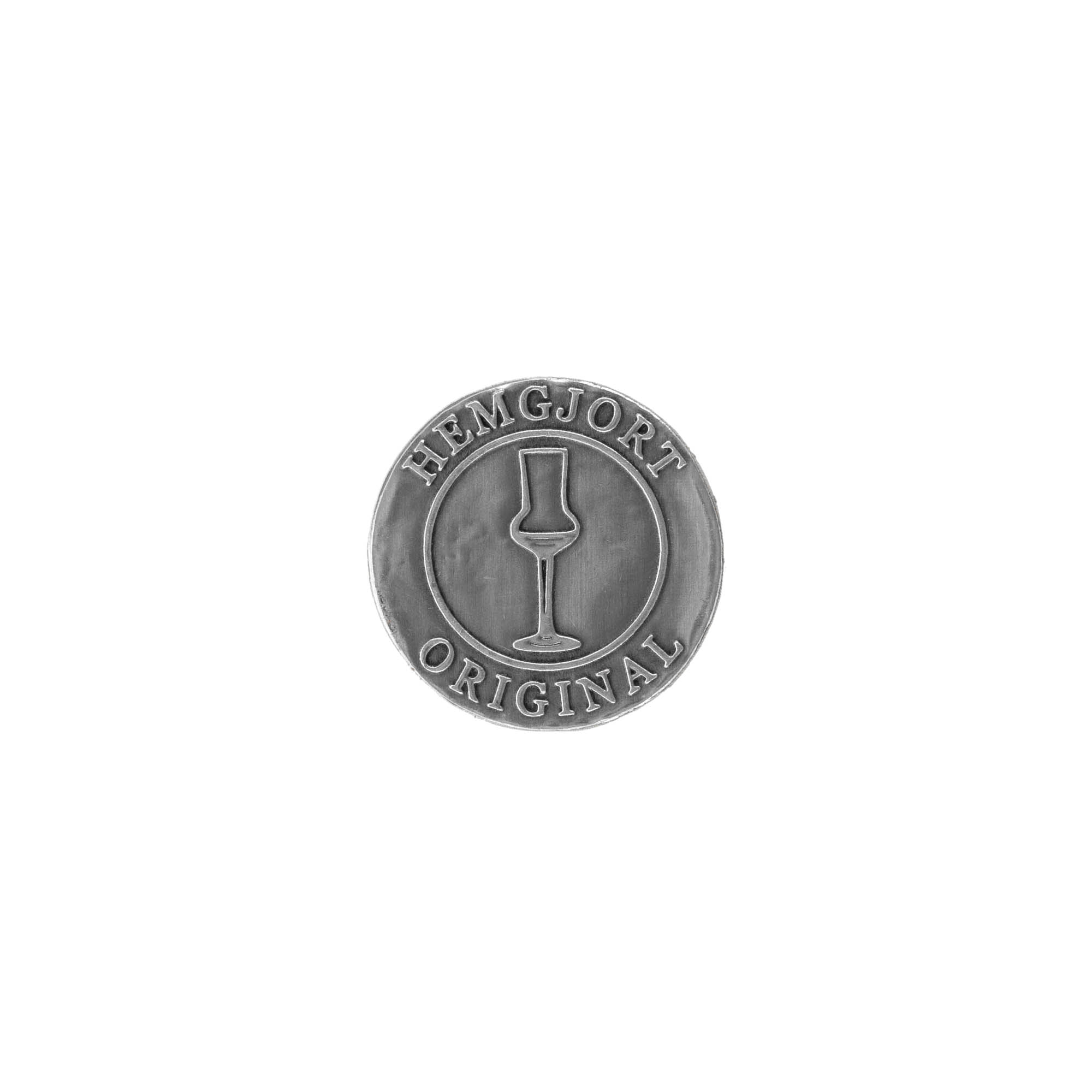 Zinnetikett «Hemgjort Original», rund, Metall, silber