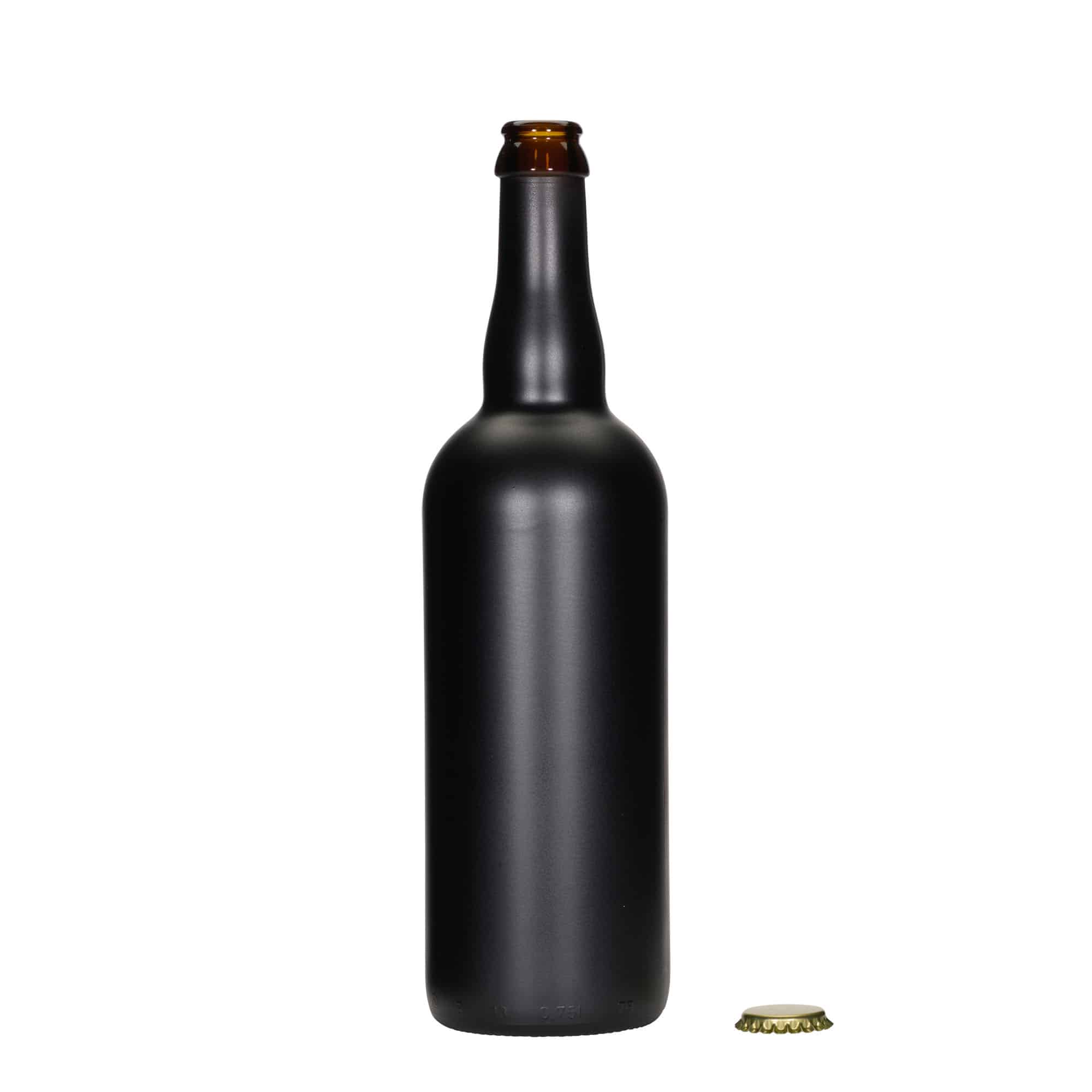 750 ml Bierflasche Belgien, Glas, schwarz, Mündung: Kronkork