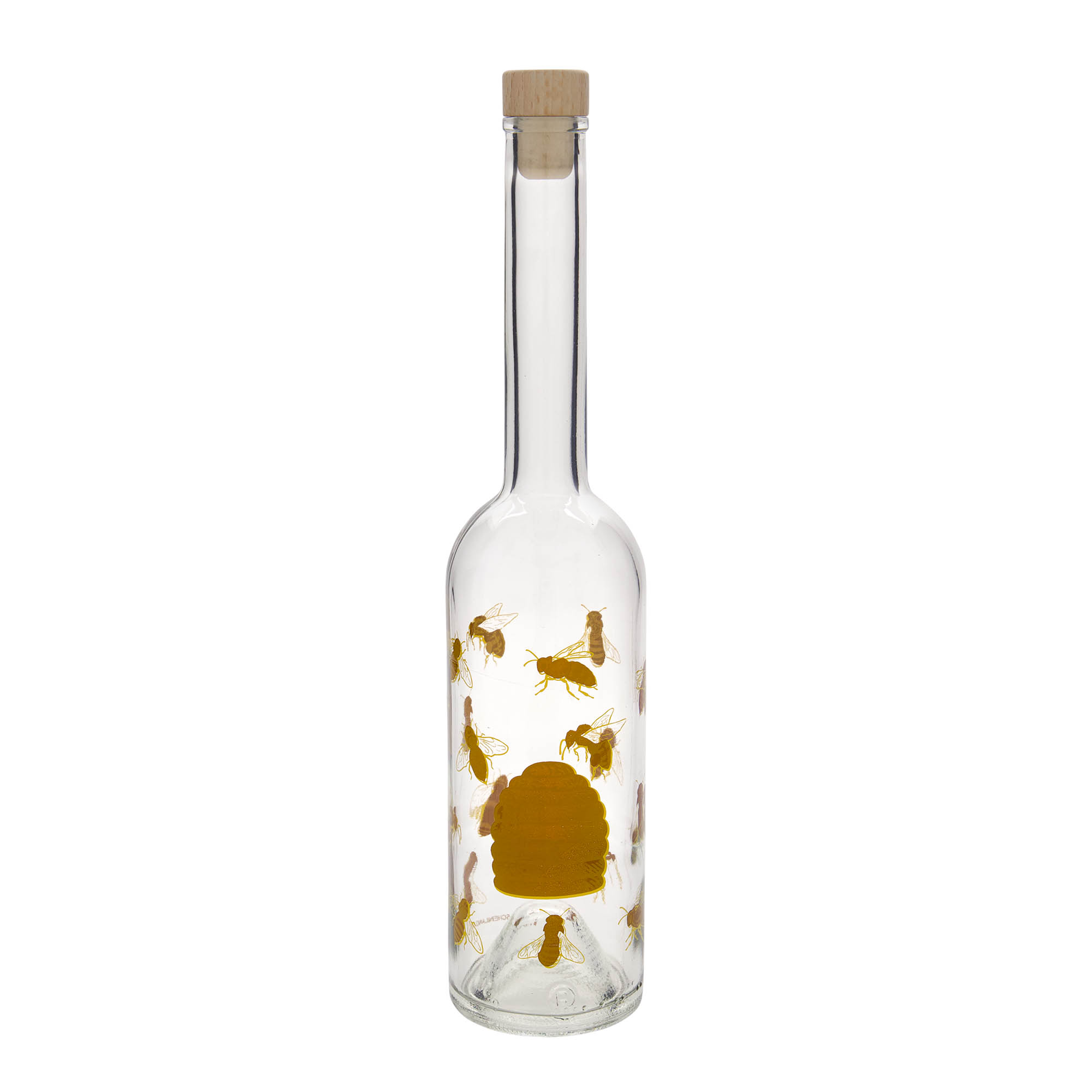 500 ml Glasflasche 'Opera', Motiv: Bienen, Mündung: Kork