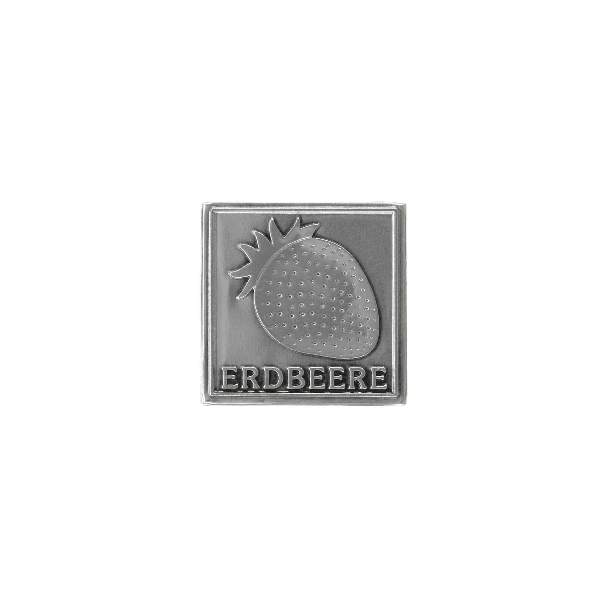 Zinnetikett «Erdbeere», quadratisch, Metall, silber