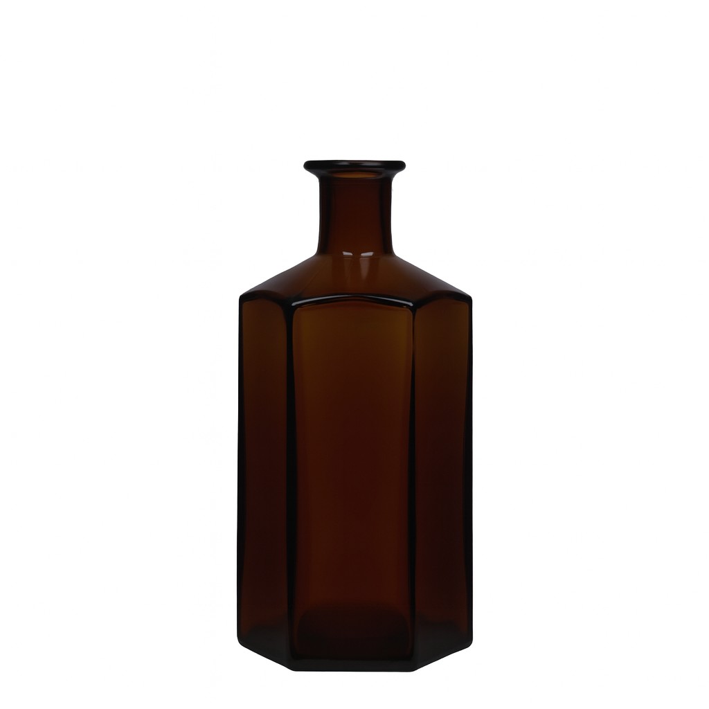 500 ml Glasflasche Apotheker 'Jimmy', sechseckig, braun, Mündung: Kork