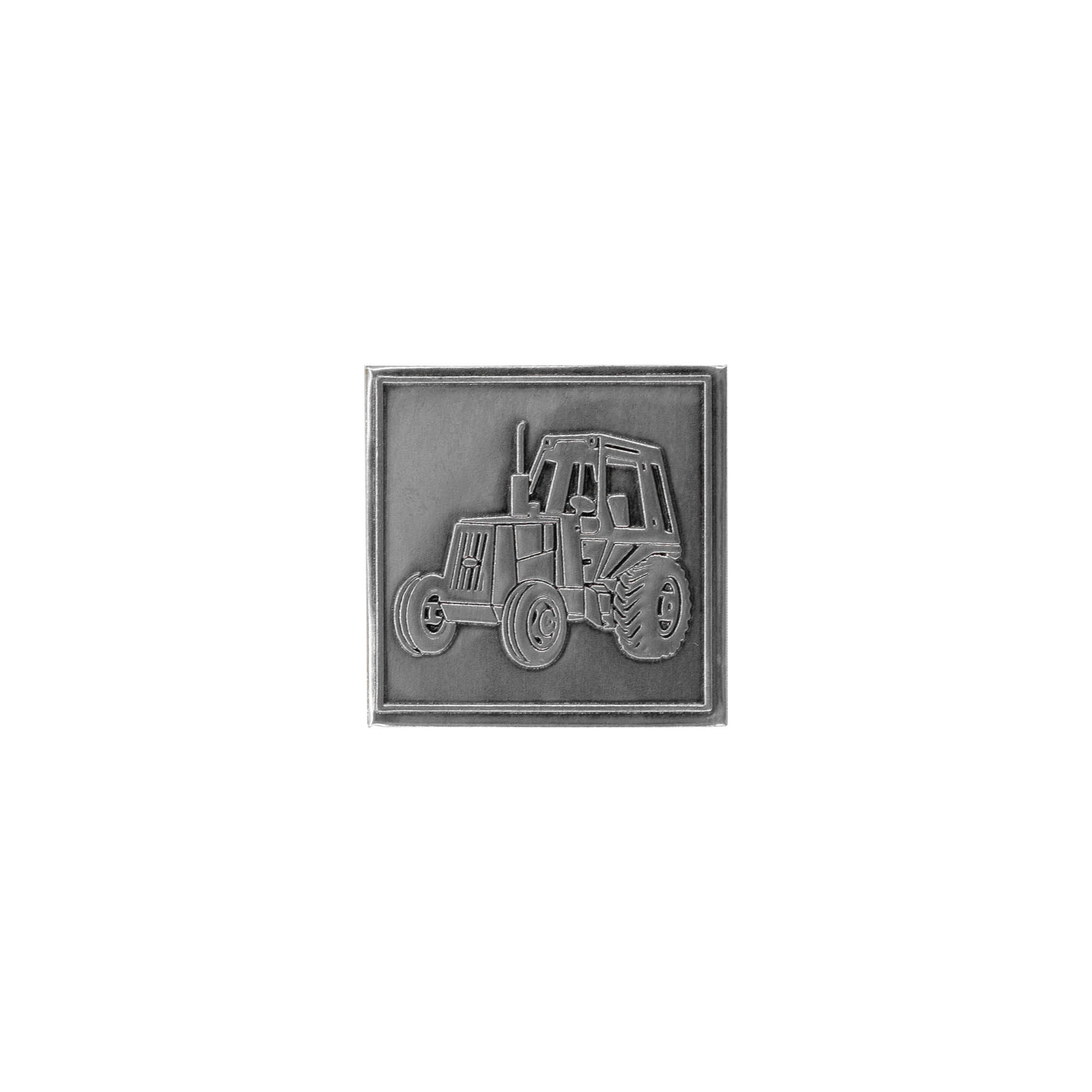 Zinnetikett «Traktor», quadratisch, Metall, silber