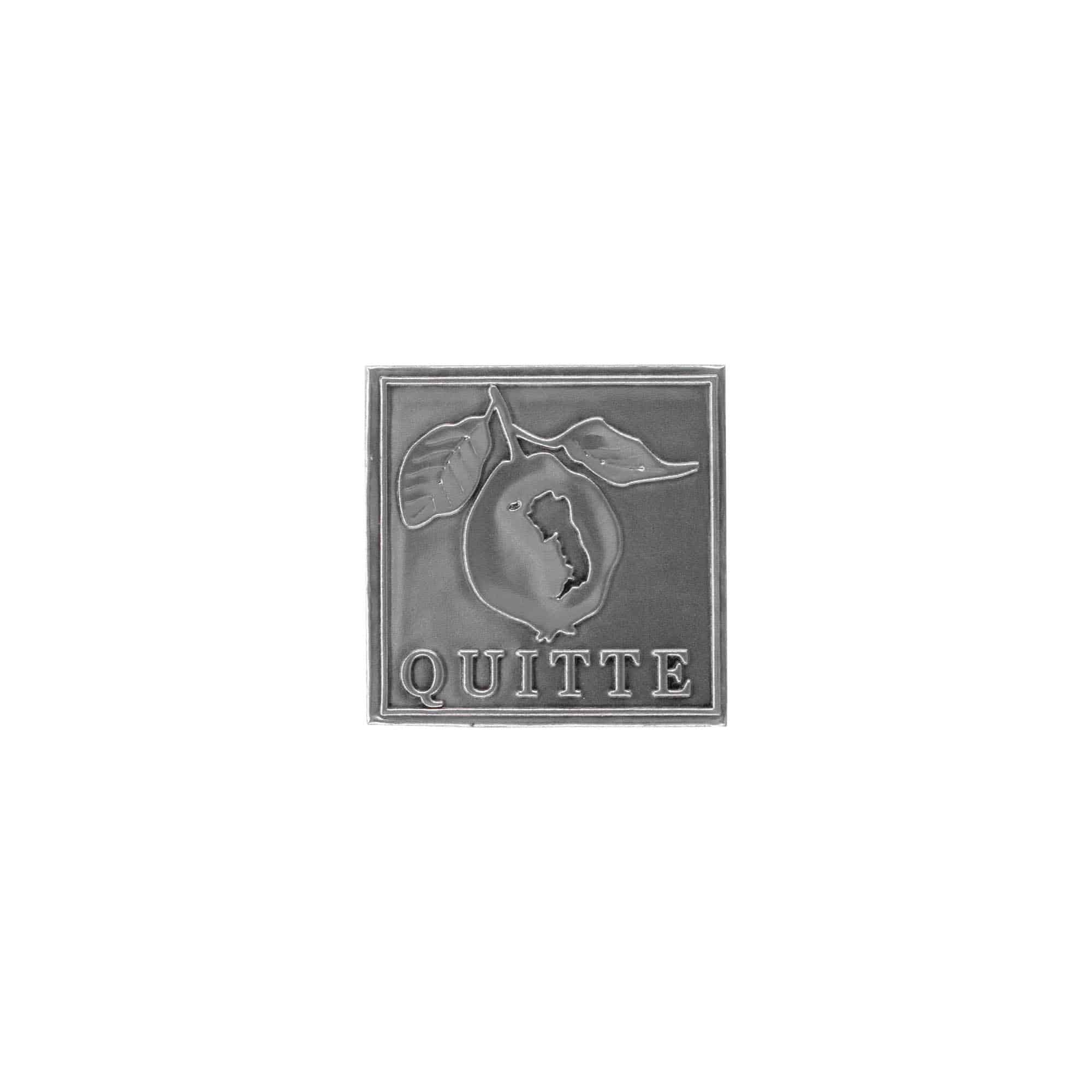 Zinnetikett «Quitte», quadratisch, Metall, silber
