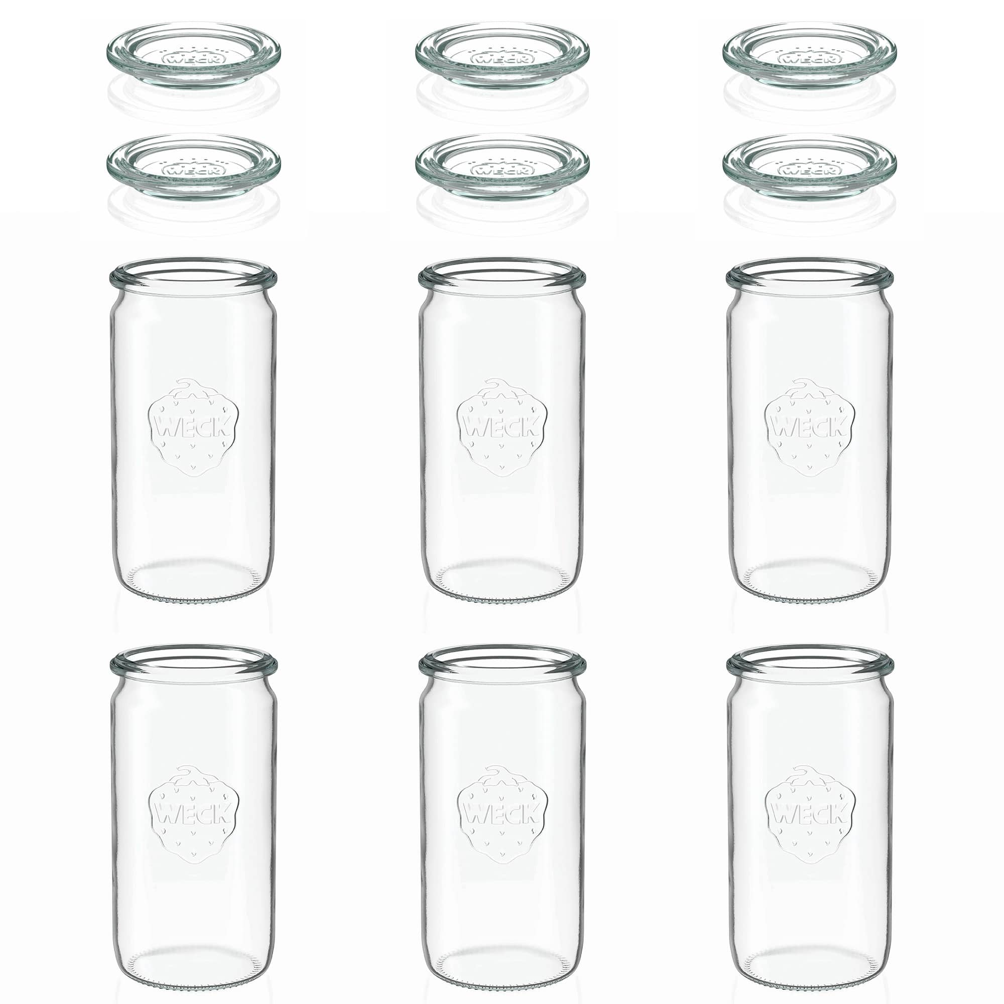 6x 340 ml WECK-Zylinderglas mit Glasdeckel RR 60