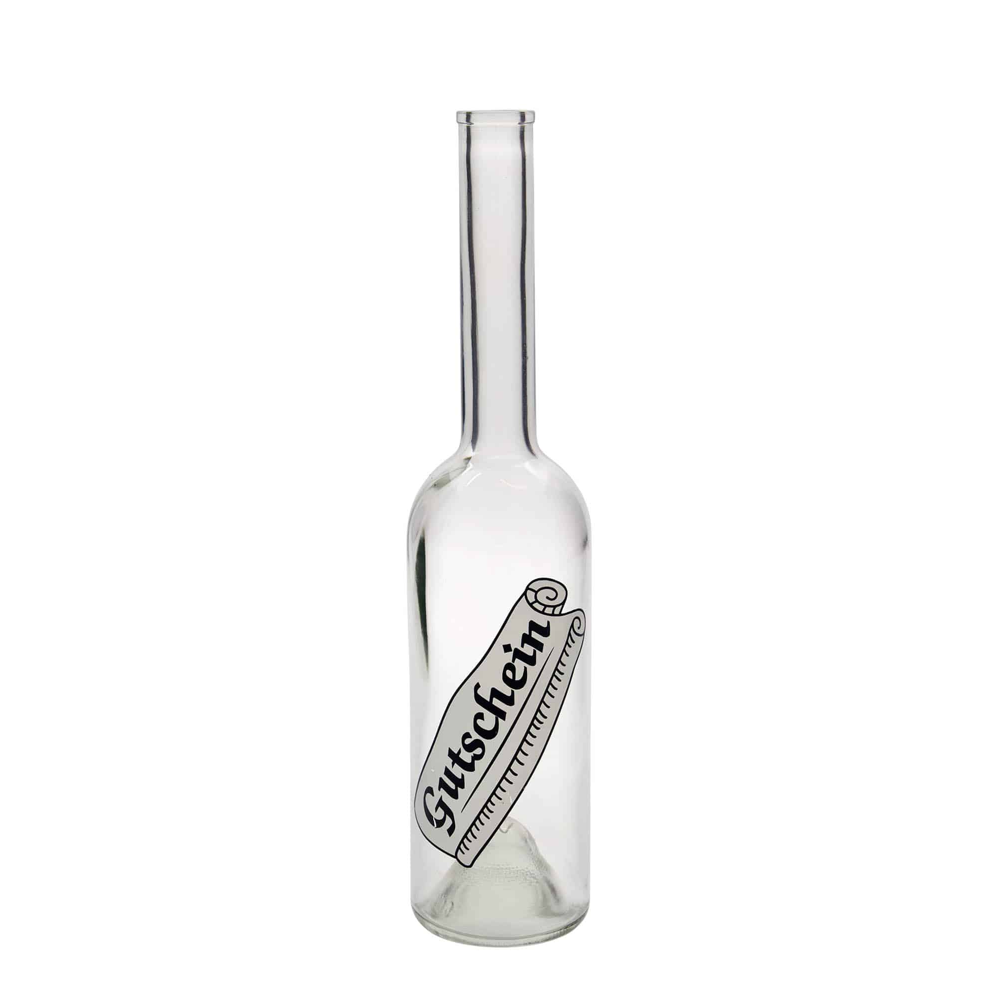 500 ml Glasflasche «Opera», Motiv: Gutschein, Mündung: Kork