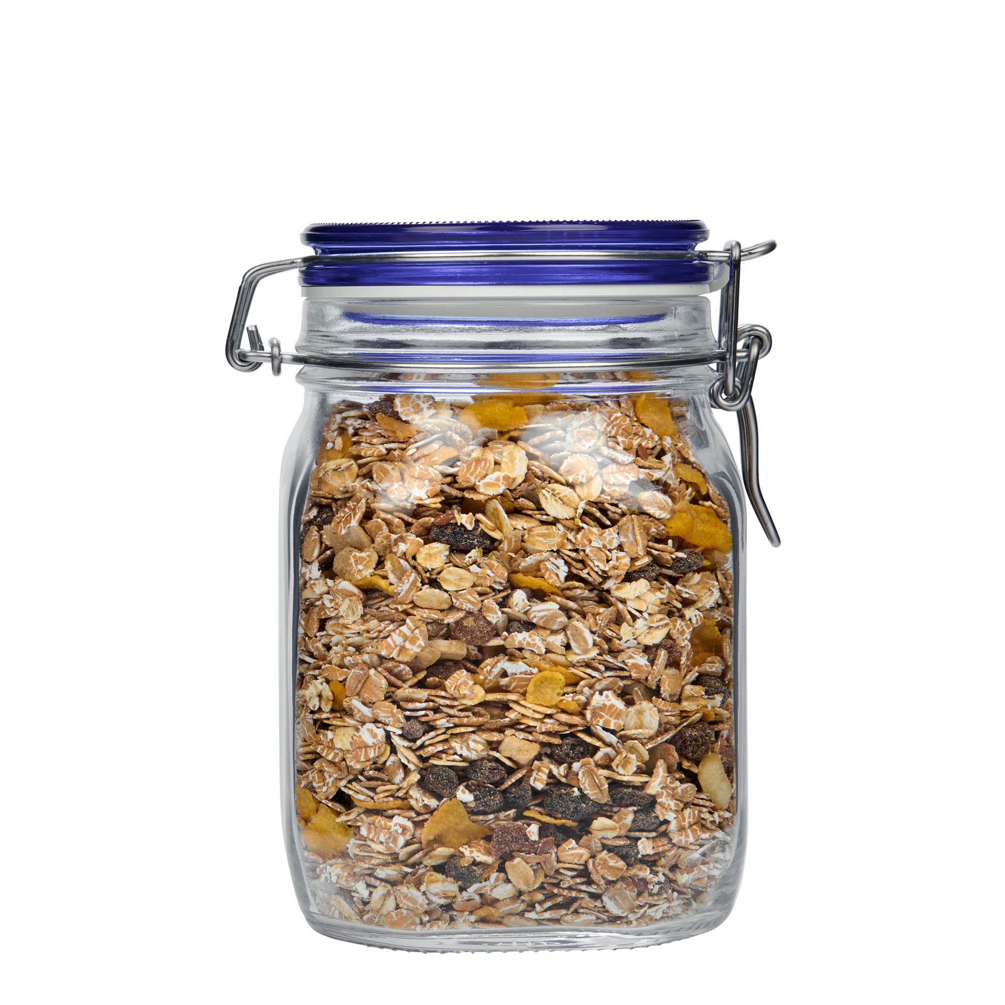 1.000 ml Drahtbügelglas 'Fido' Blue Top, quadratisch, Mündung: Drahtbügelverschluss